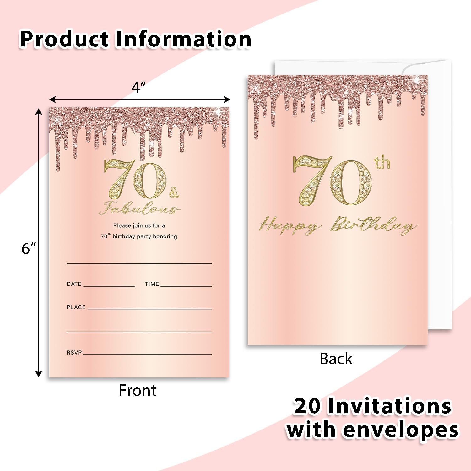 Rose Gold 70th Birthday Invitations for Women
