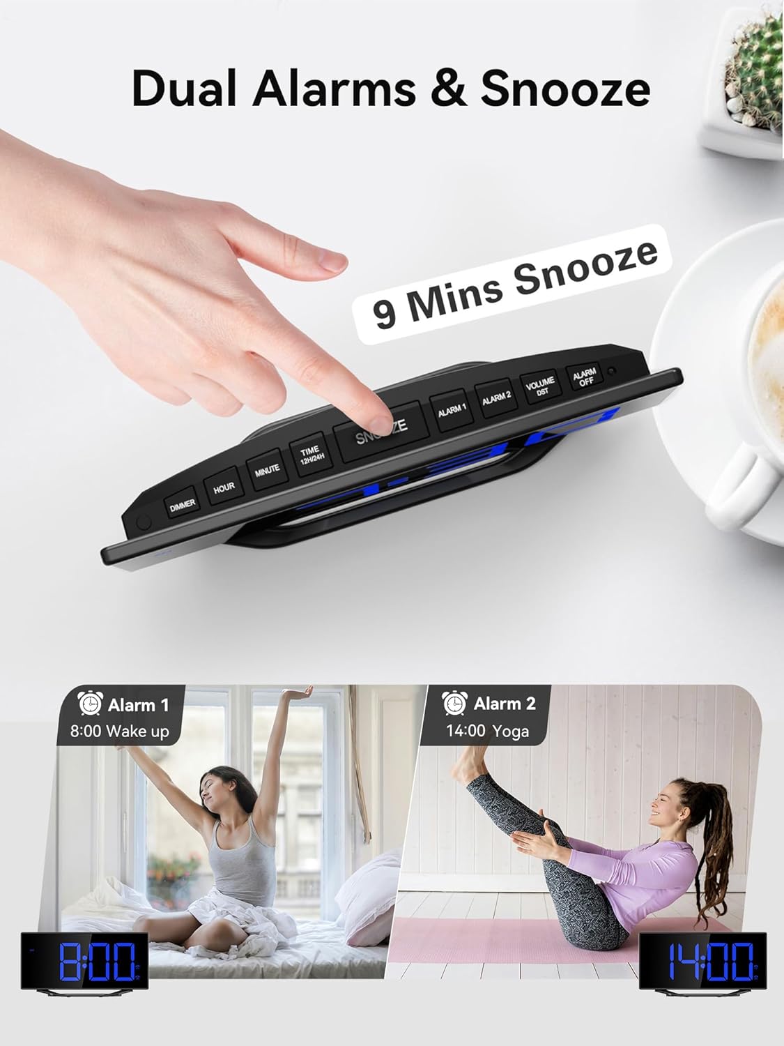 Digital Alarm Clock with Large Numbers and USB Charging