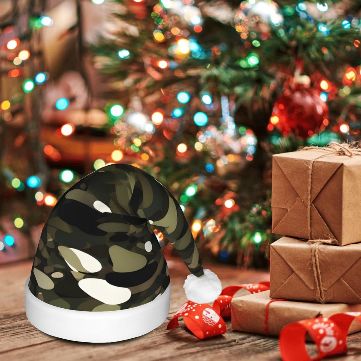 Abstract Camouflage Christmas Hat with LED Lights