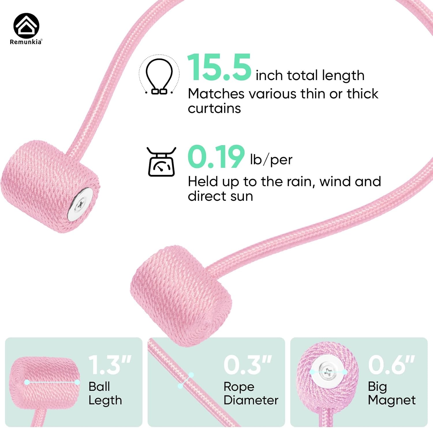 Remunkia Magnetic Curtain Holdbacks 2 Pack - Pink