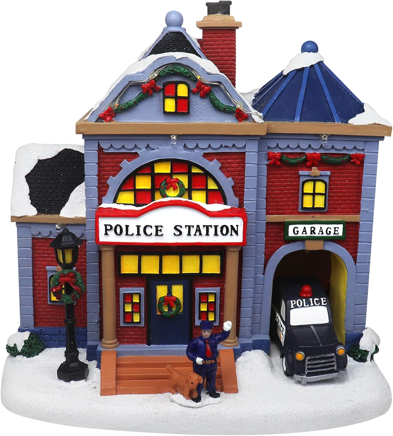 Christmas Village Animated Police Station - Pre-Lit Musical Collectible Building