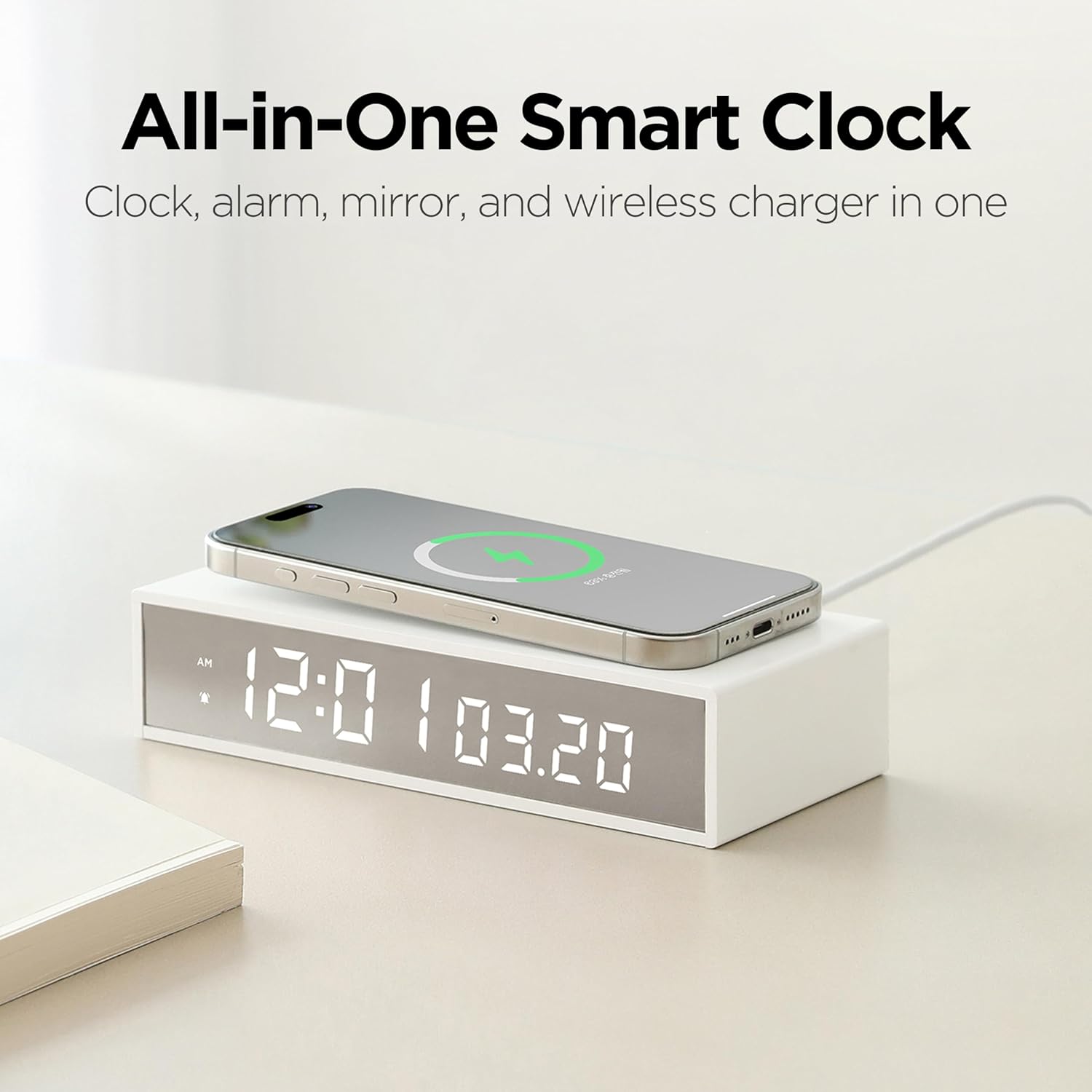 Mooas 15W Slim Edge Mirror Wireless Charging Clock Black