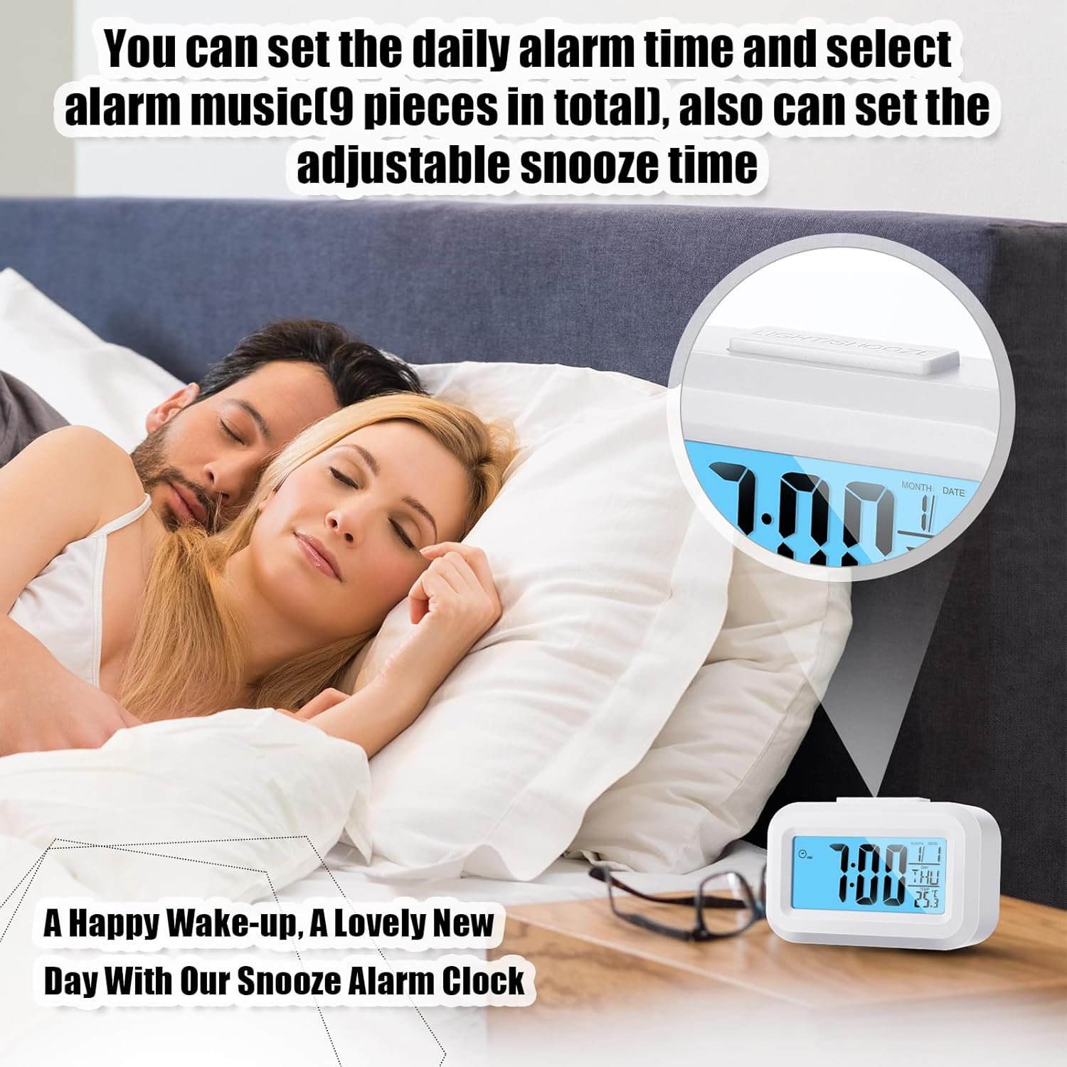 Highergo 3 Pack Digital Alarm Clocks with Night Light and Temperature Display