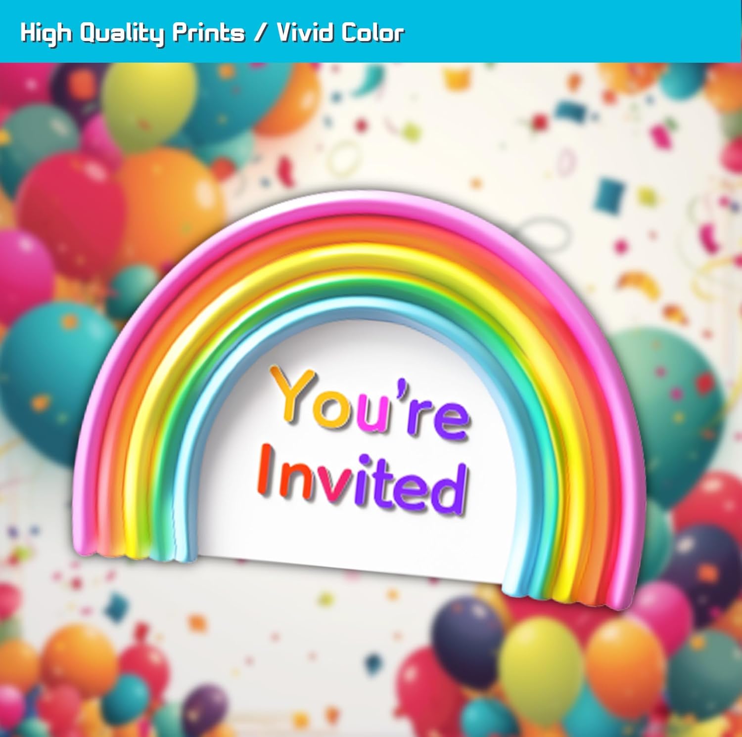 Boho Rainbow Birthday Party Invitation Cards