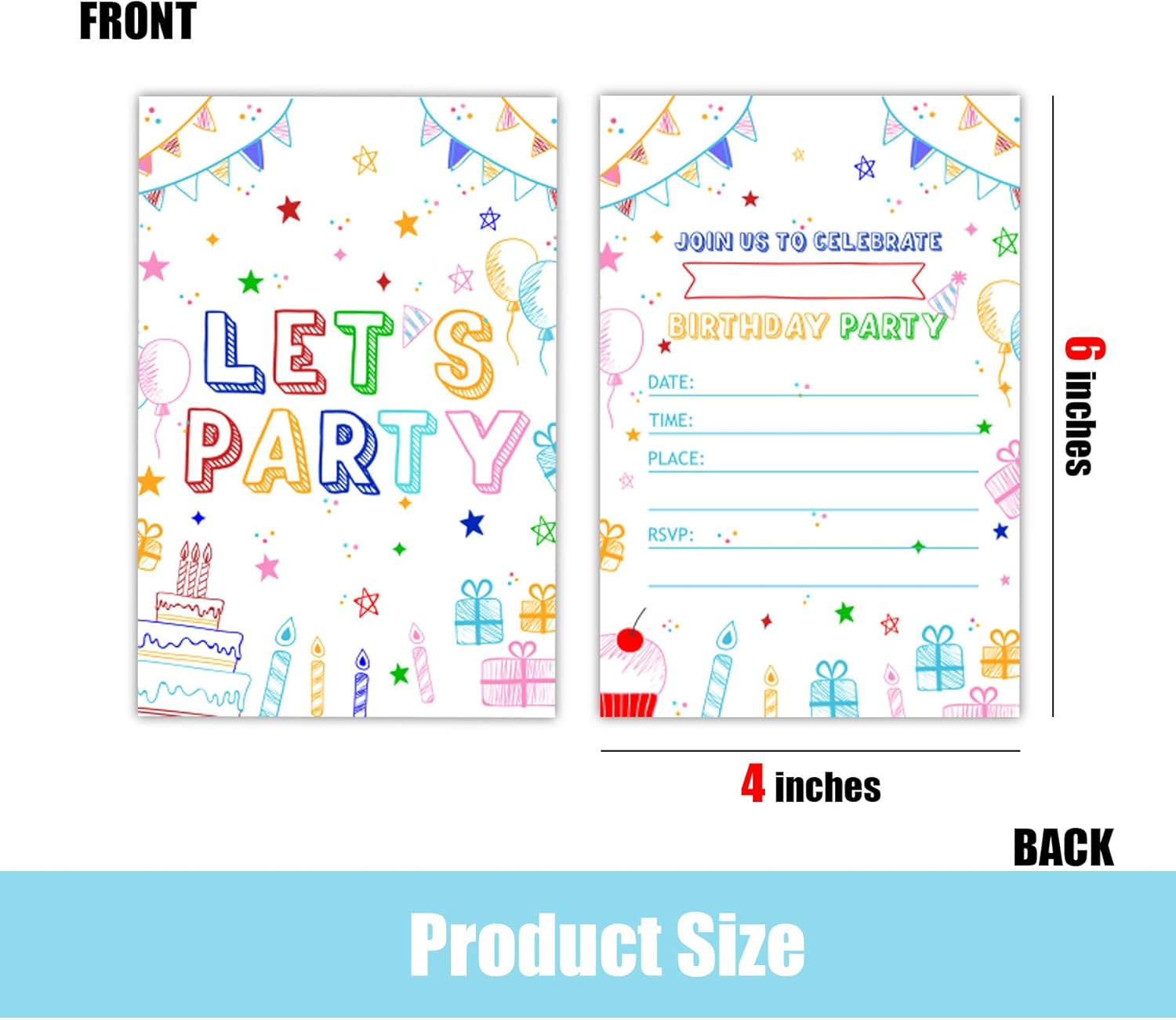 Simple Lets Party Birthday Invitations for Girls 30Pcs 4x6 Inches
