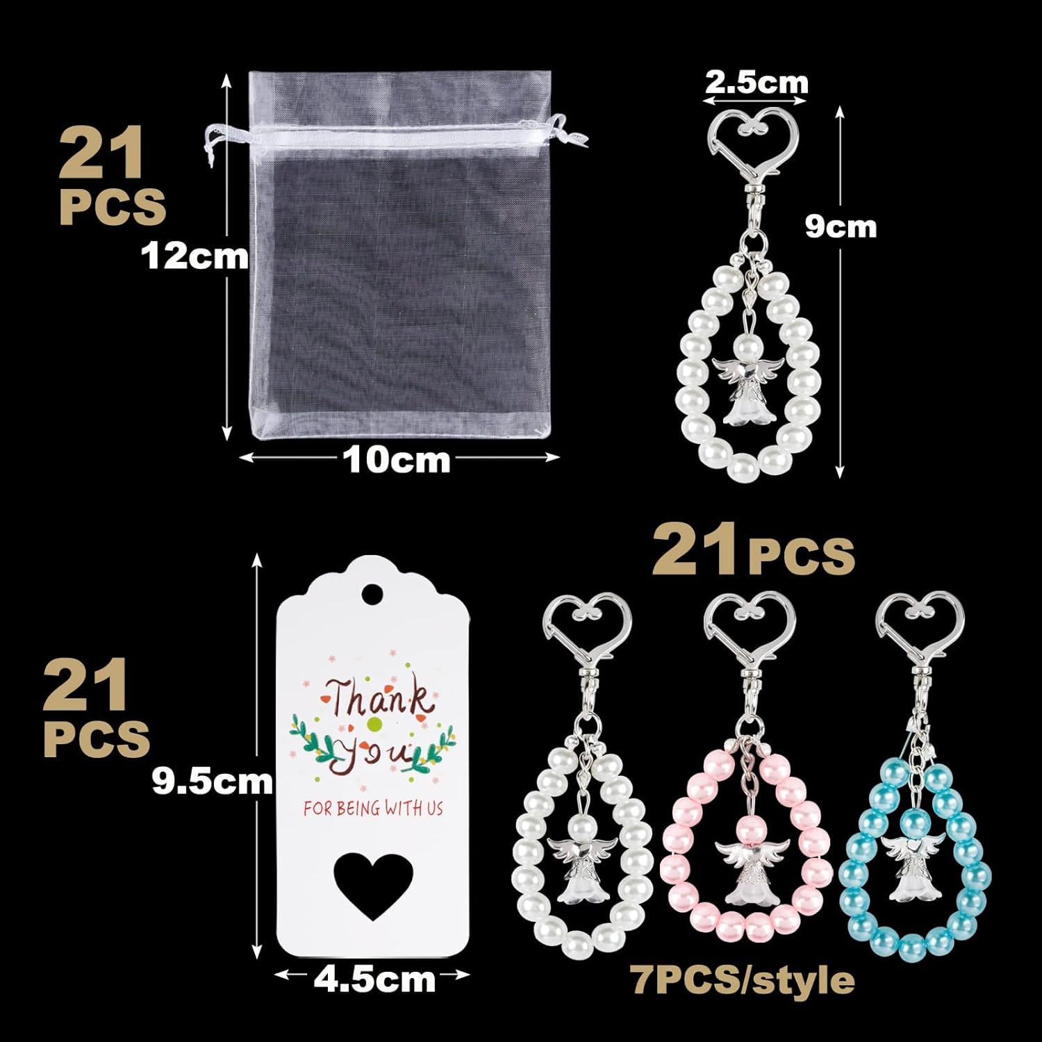 BOFUNX 21pcs Wedding Favor Bags with Keyring Angel Favors