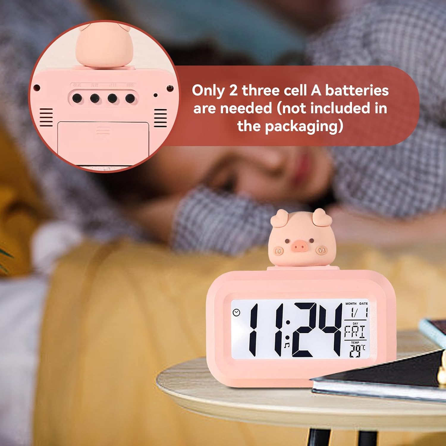 Cyrank Kawaii Alarm Clock for Kids Bedroom Digital Clock with Large Numbers Pink