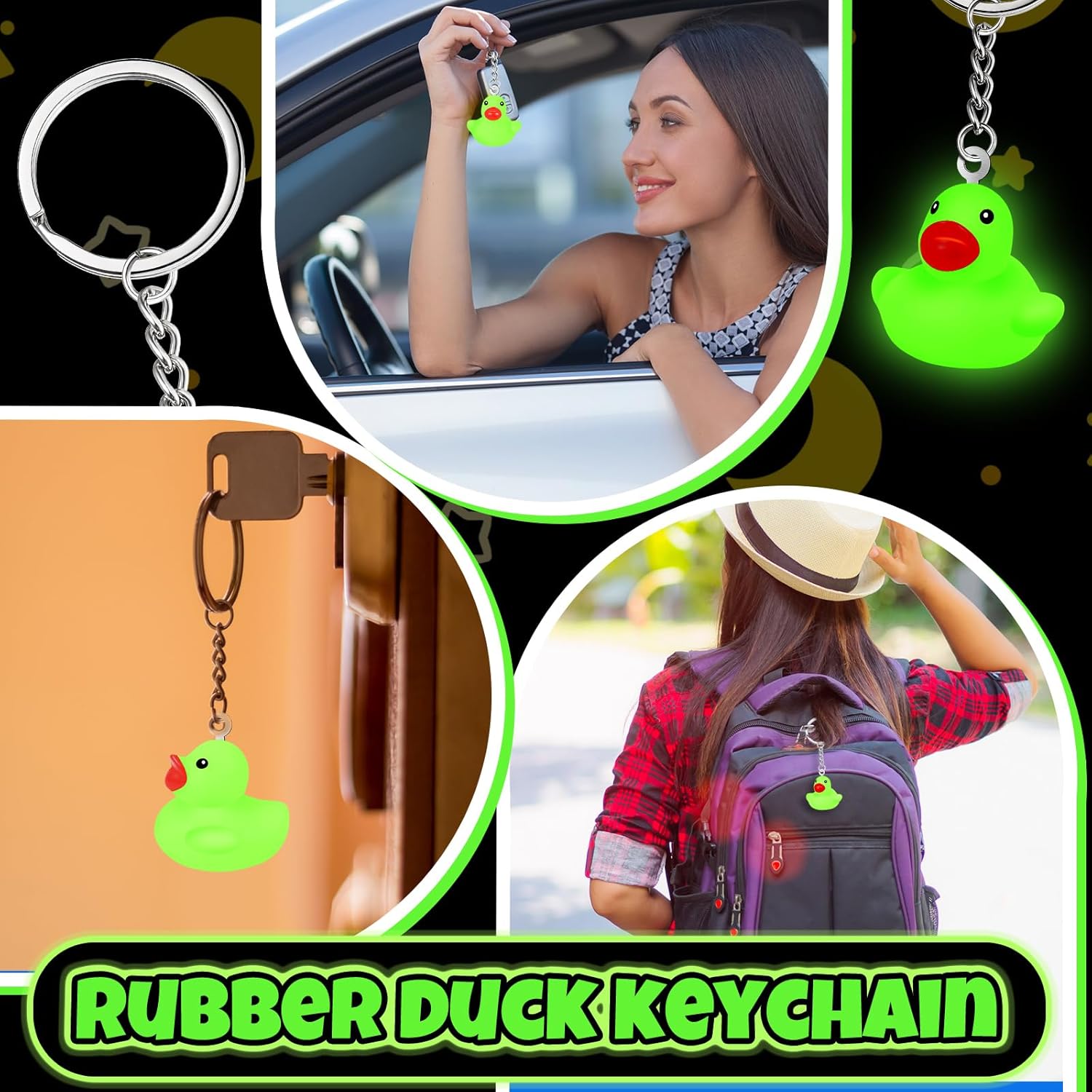 Deekin 120 Pcs Glow in the Dark Rubber Duck Keychain Pack