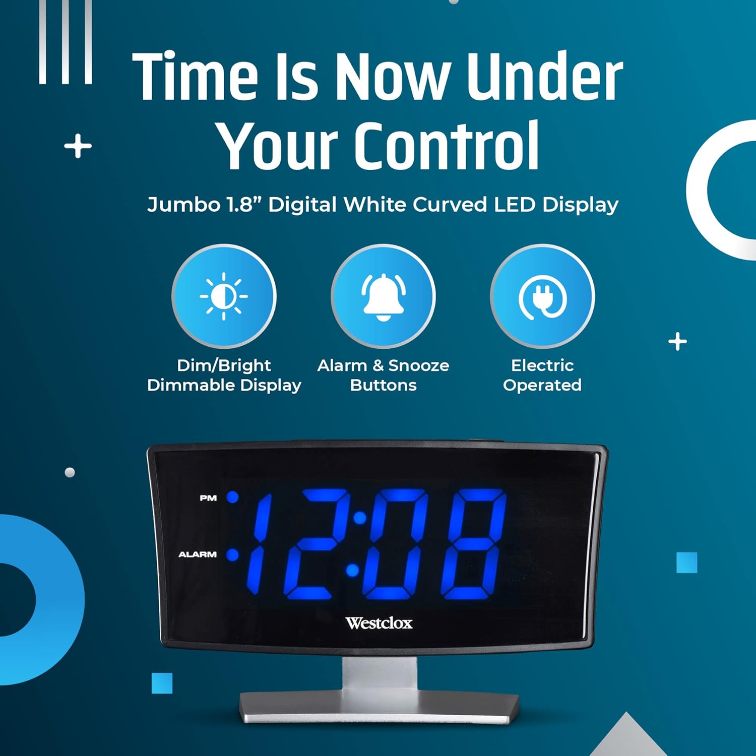 Westclox 18 Inch Curved LED Digital Alarm Clock Blue