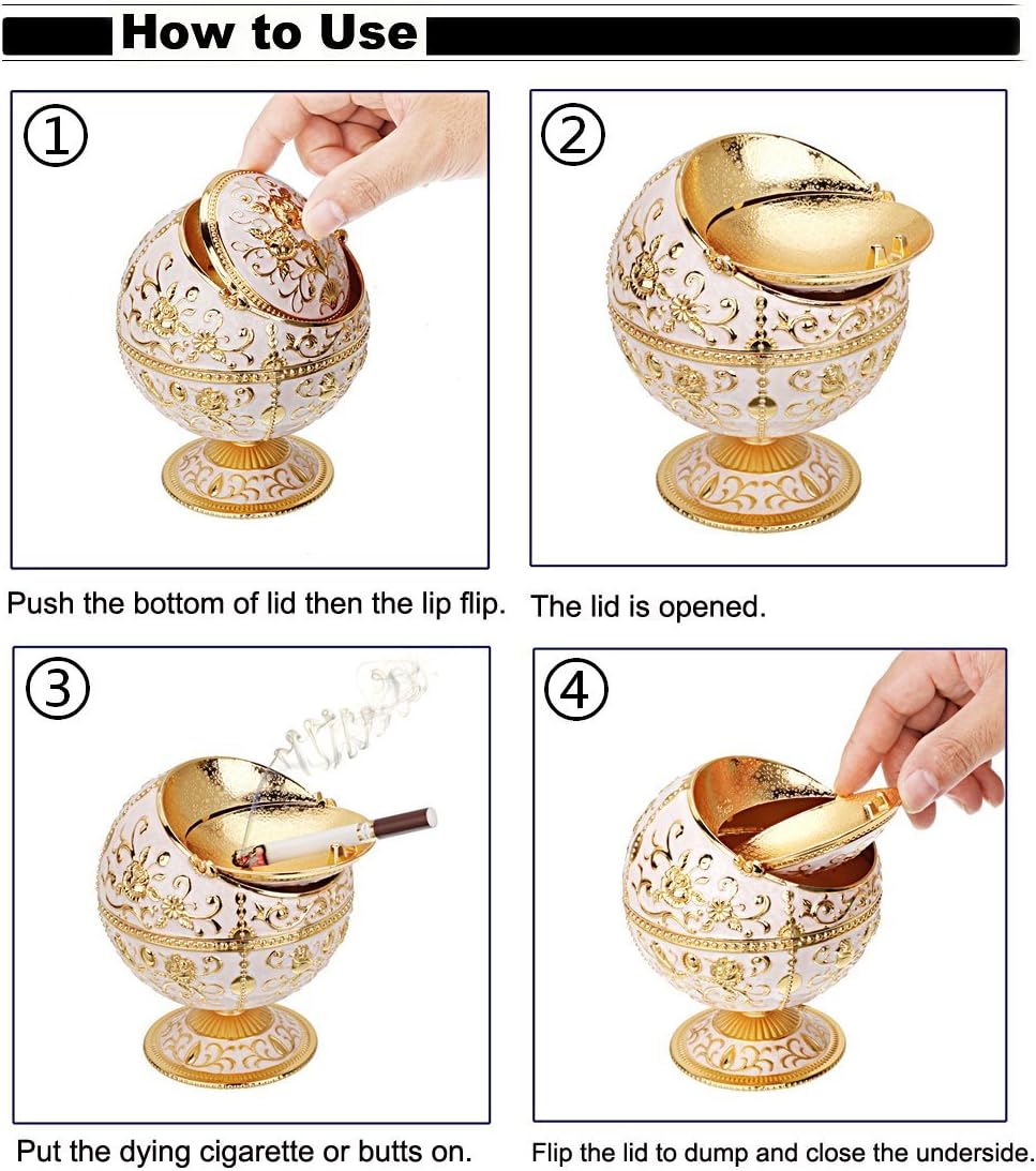 LAUYOO Windproof Ashtray with Lid for Cigarettes