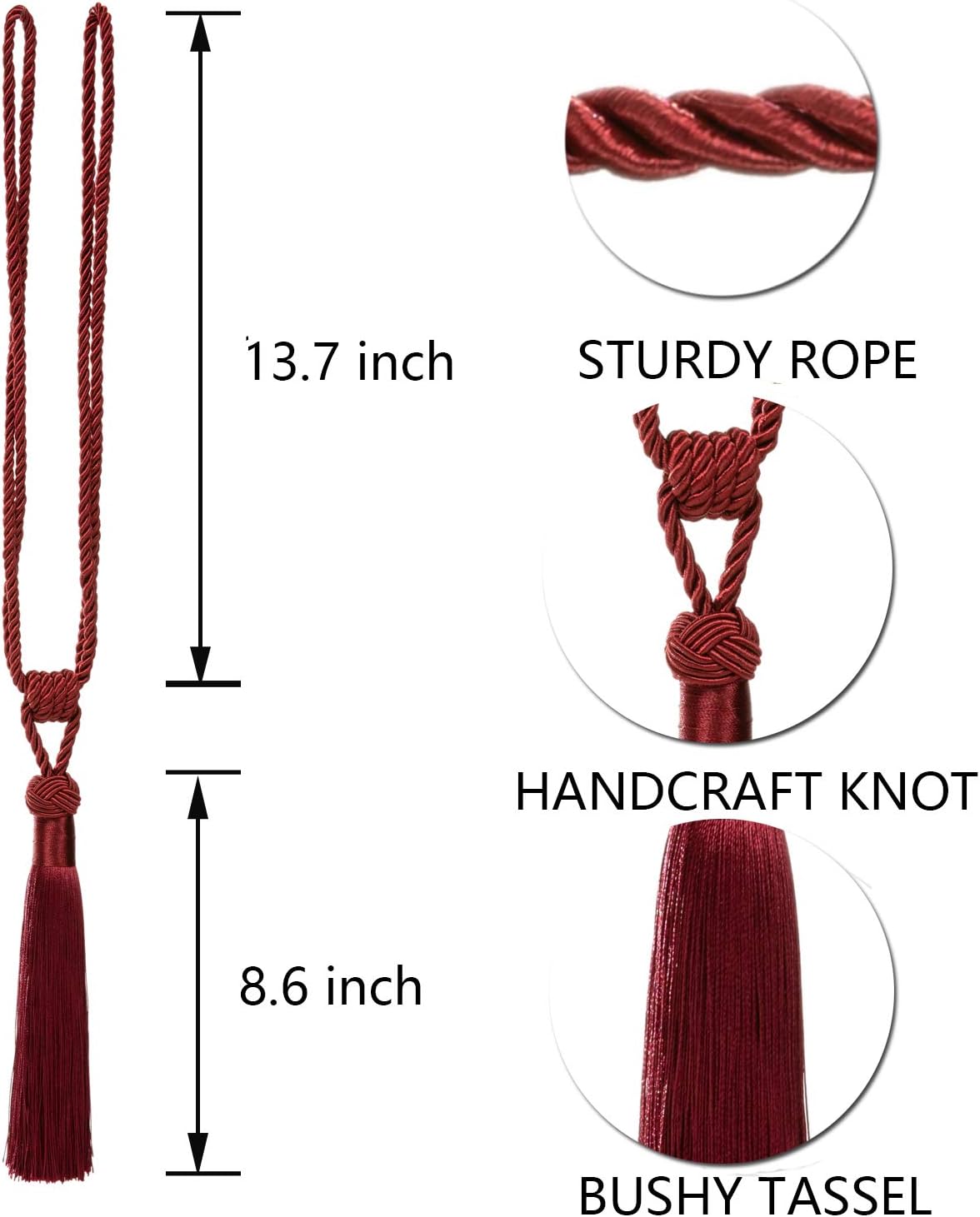 BEL AVENIR Curtain Tiebacks 2 Pack Red Tassels Holdbacks