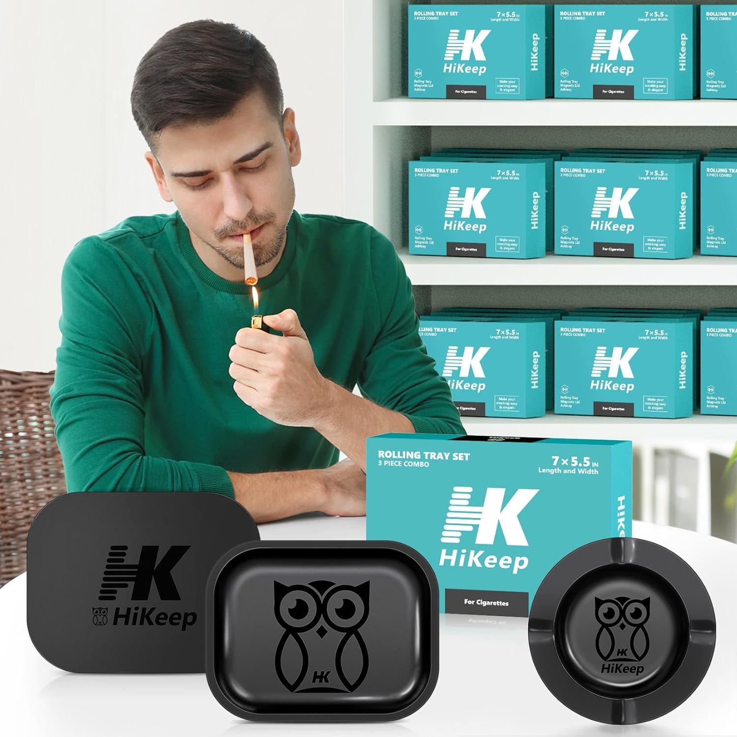 HiKeep Rolling Tray with Magnetic Lid Set of 3