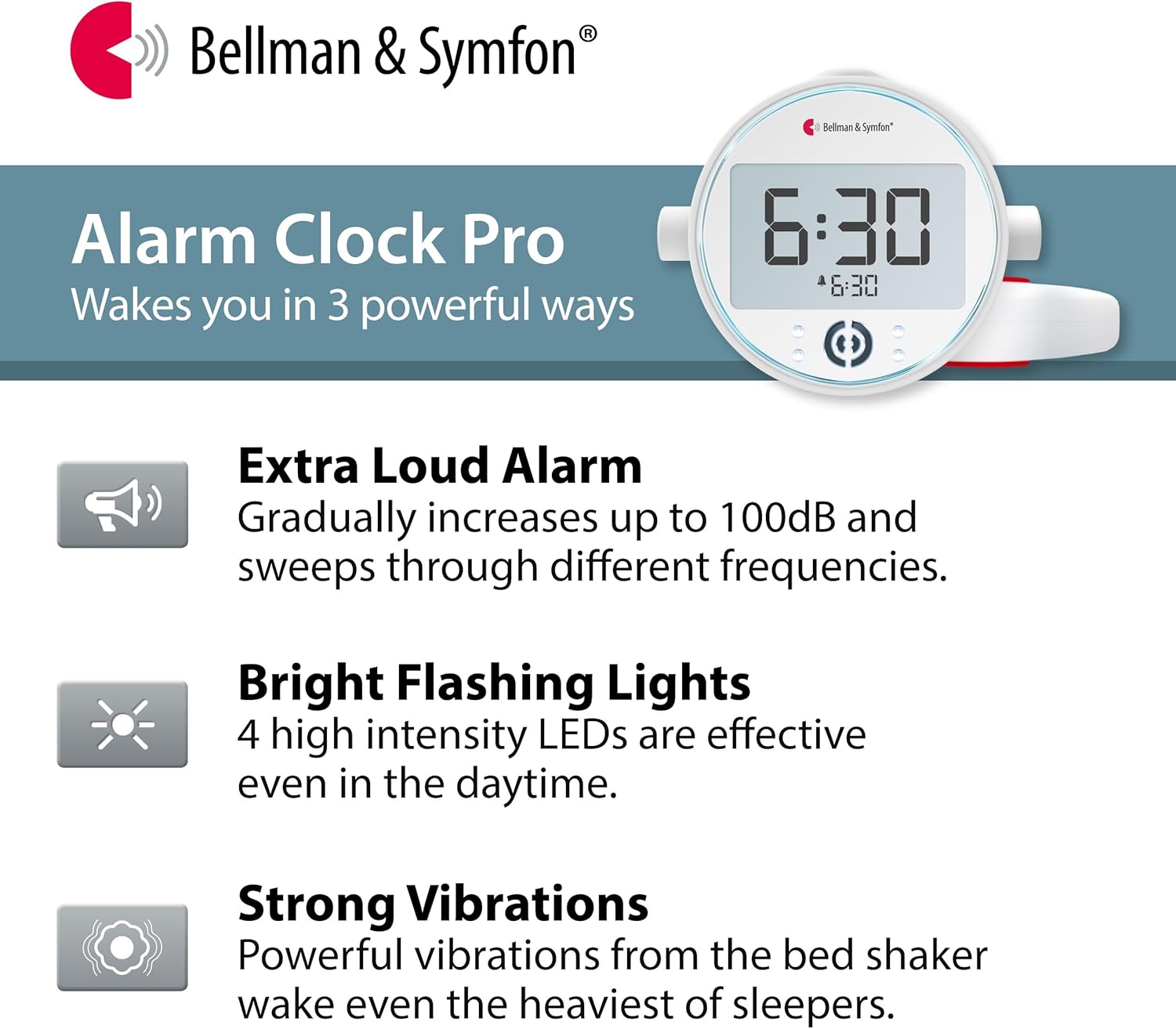 Bellman Symfon Vibrating Alarm Clock Pro with Bed Shaker