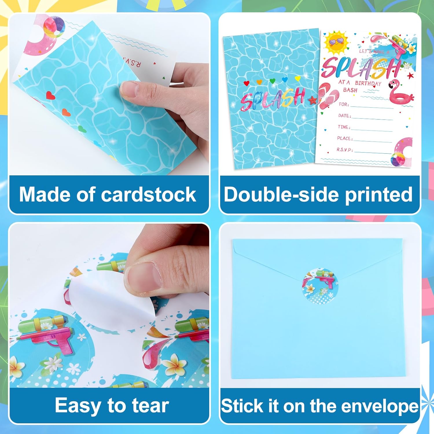 36PCS Pool Birthday Invitations with Stickers and Envelopes