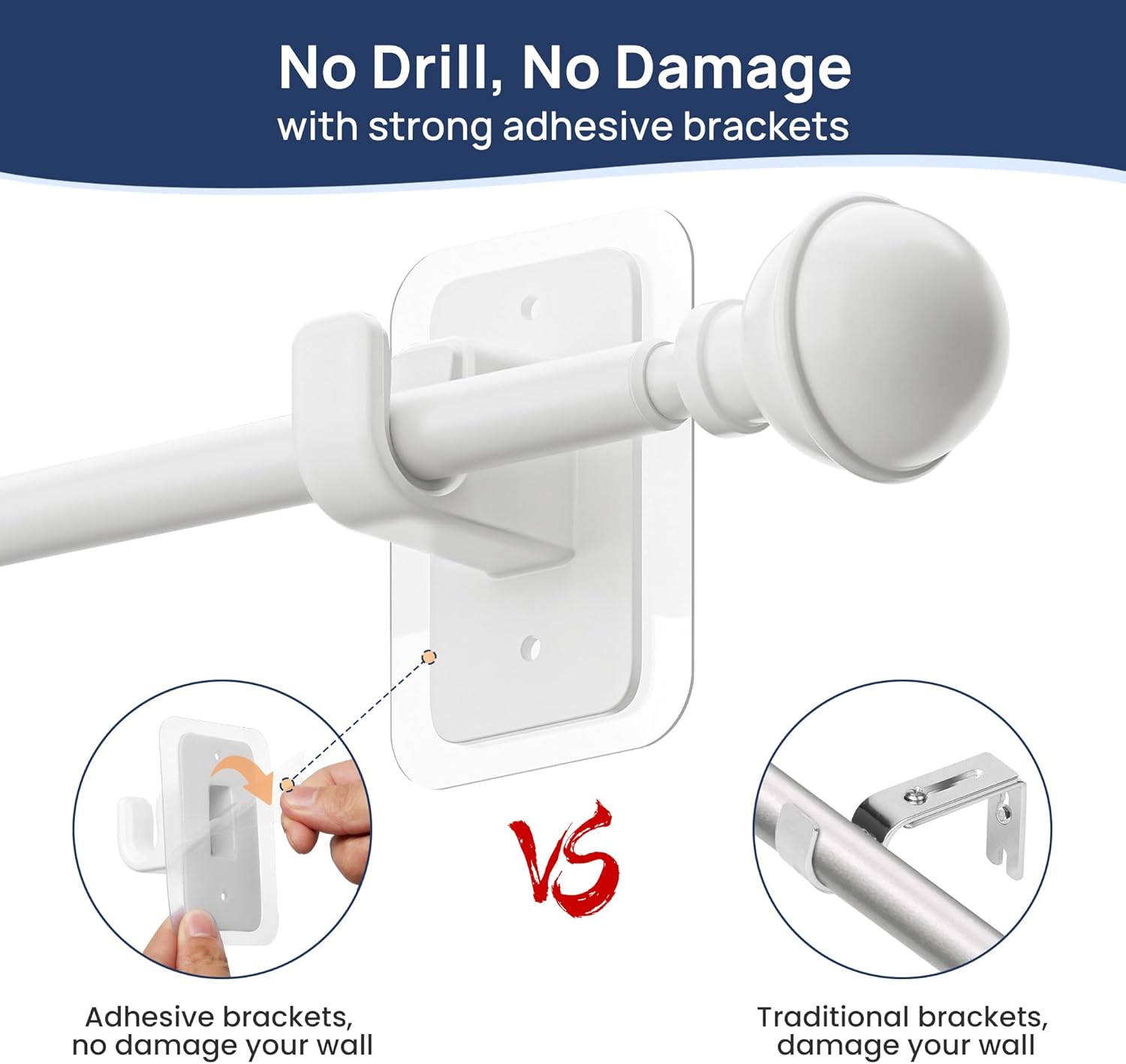 ENJOYBASICS No Drill Curtain Rods White 27-65 Inch Adjustable