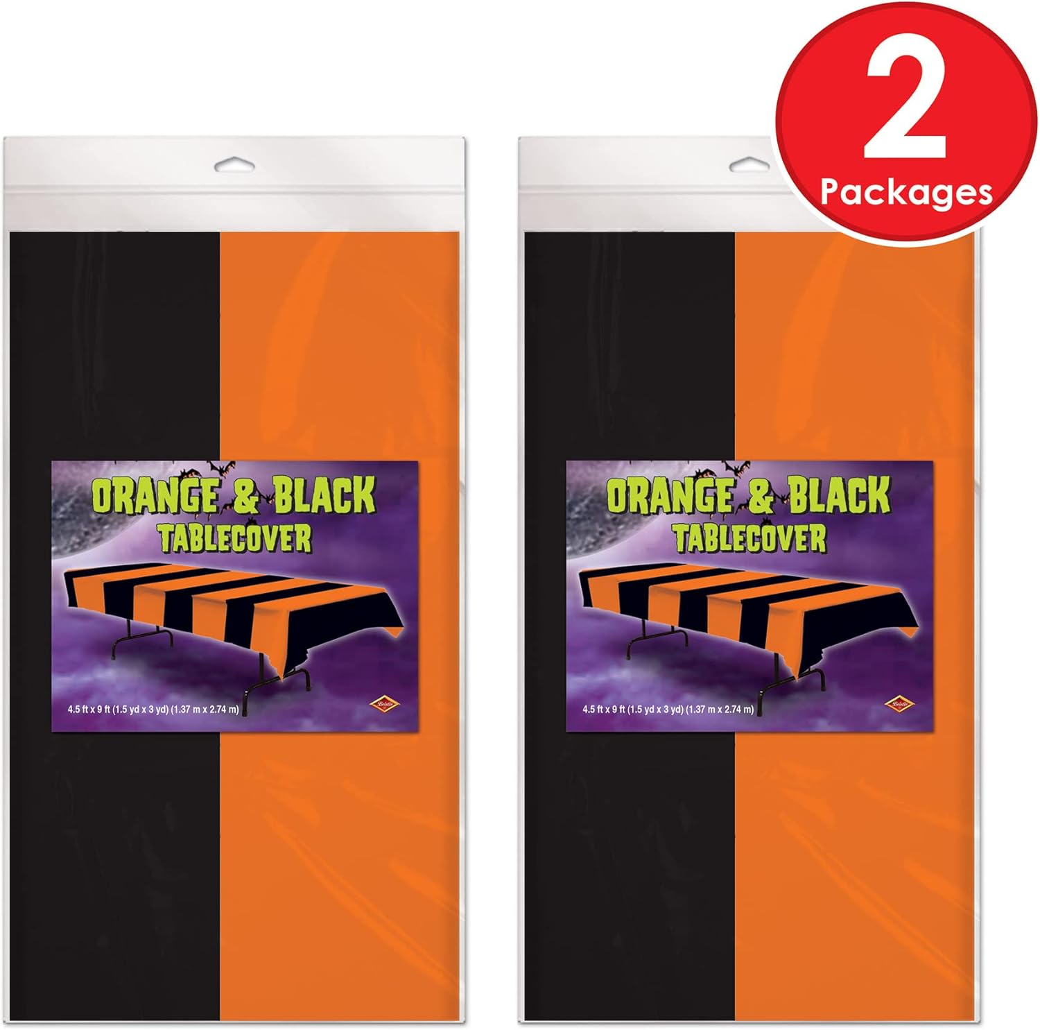 Beistle Halloween Orange Black Striped Table Covers 2 Pack