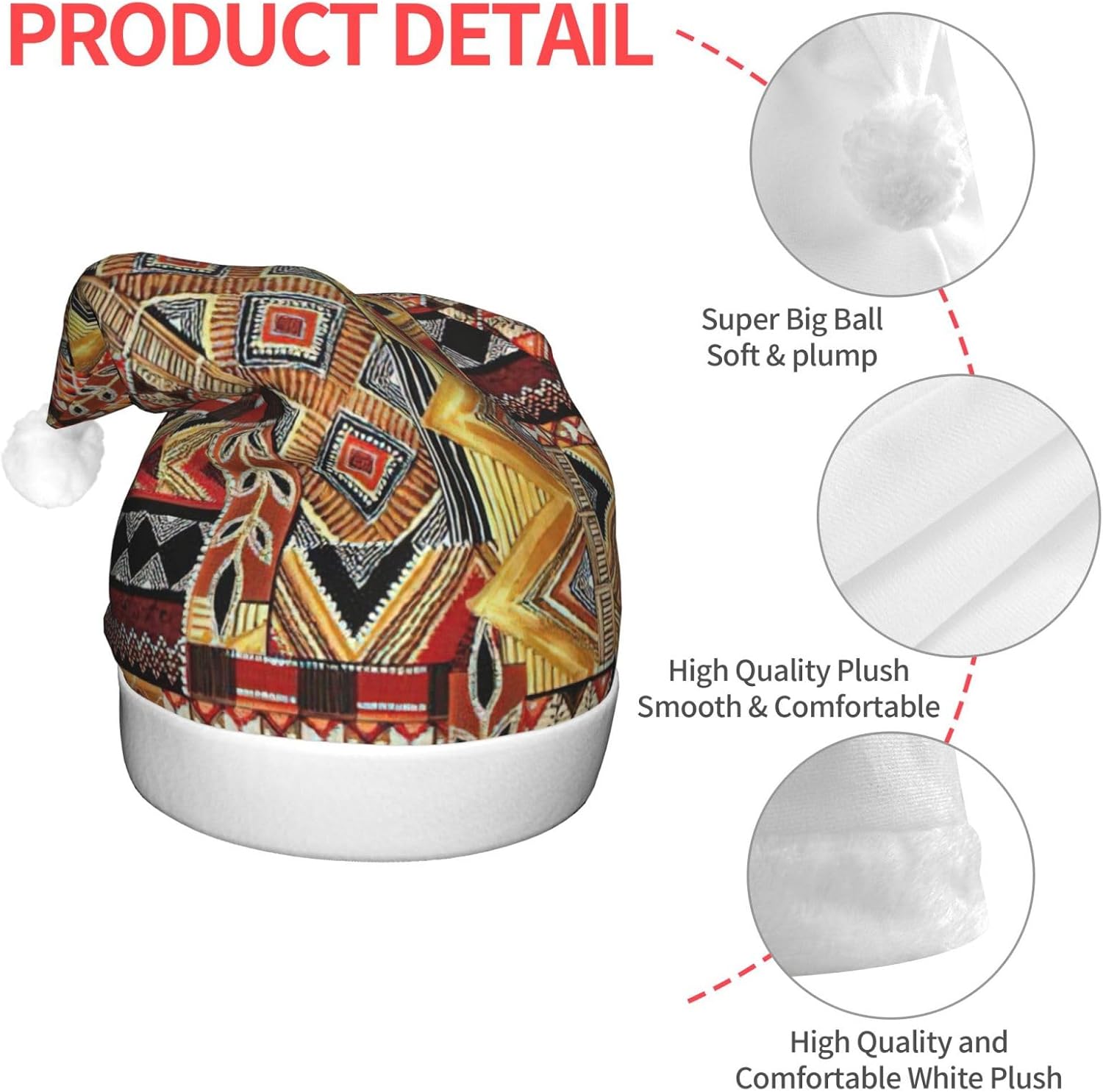 African Textile Patchwork Print LED Christmas Hat for Adults