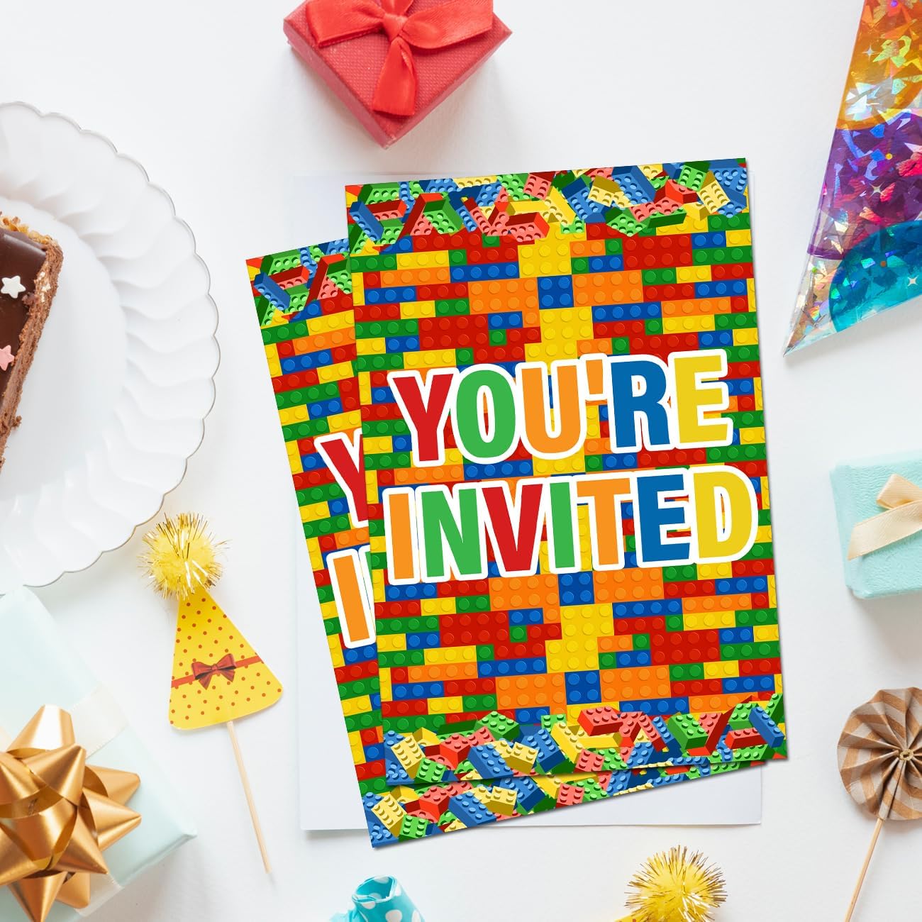 Soiceu Building Blocks Birthday Invitations Set of 20
