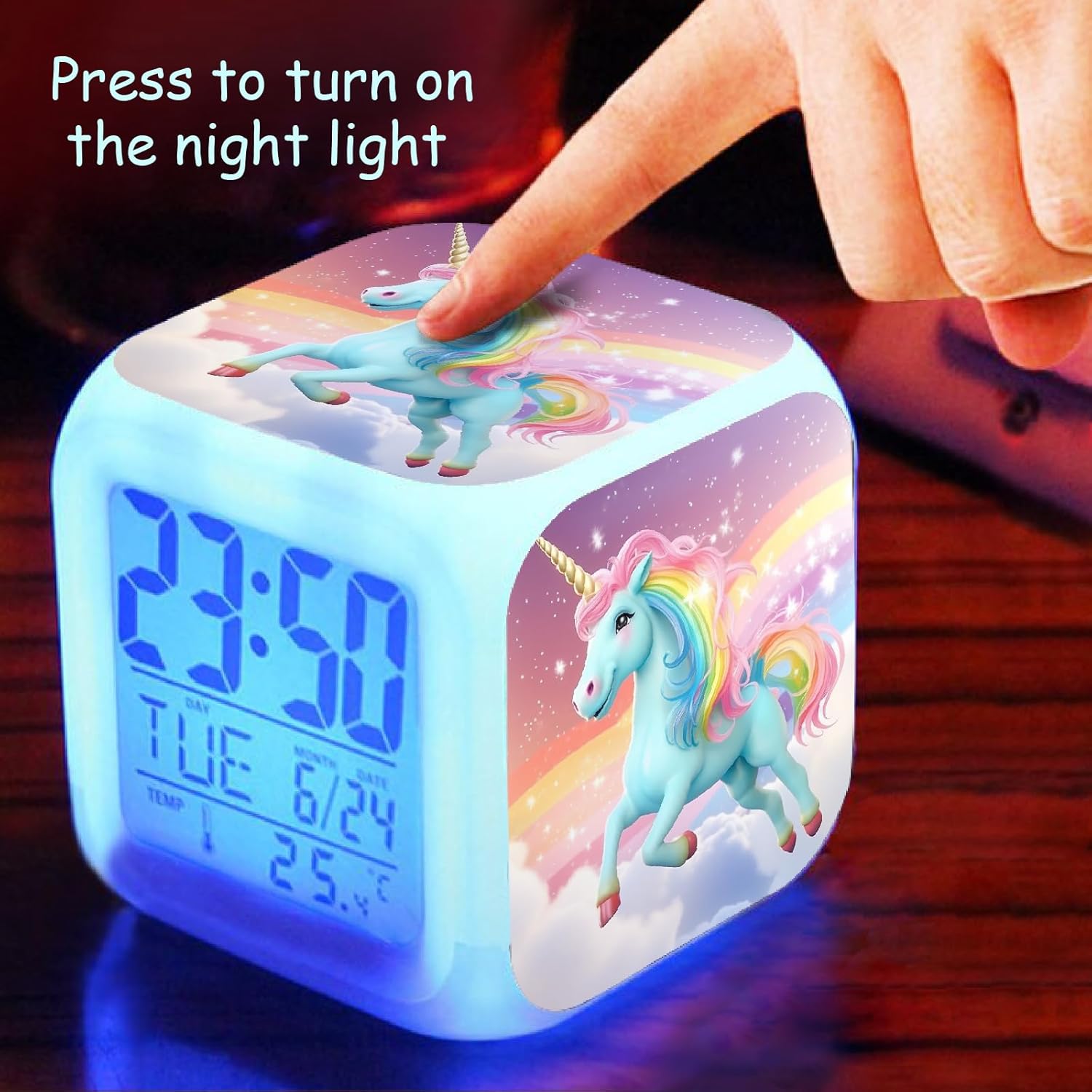 Rainbow Unicorn Alarm Clock with Nightlight