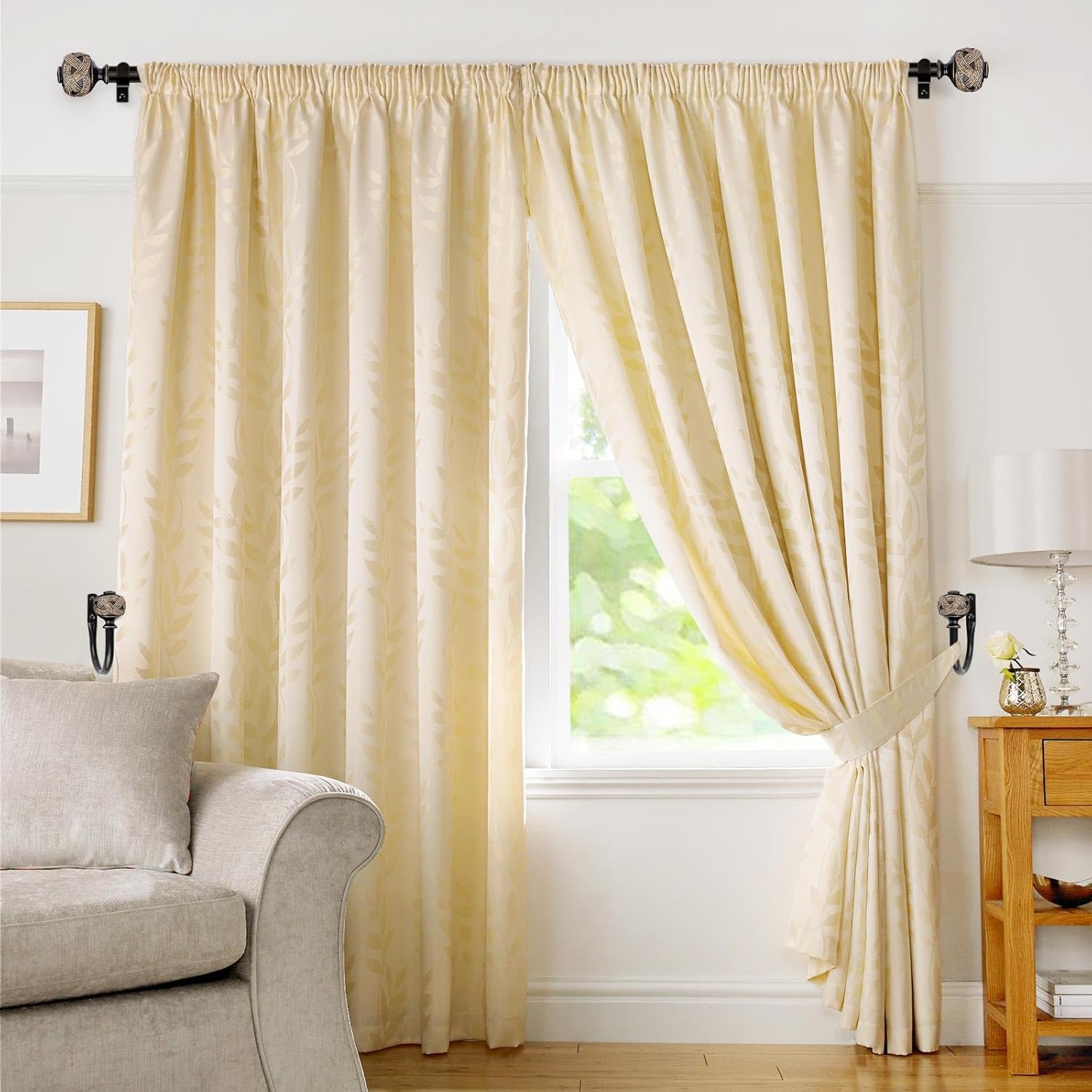 2 Pack Black Curtain Holdbacks with Leaf Finials