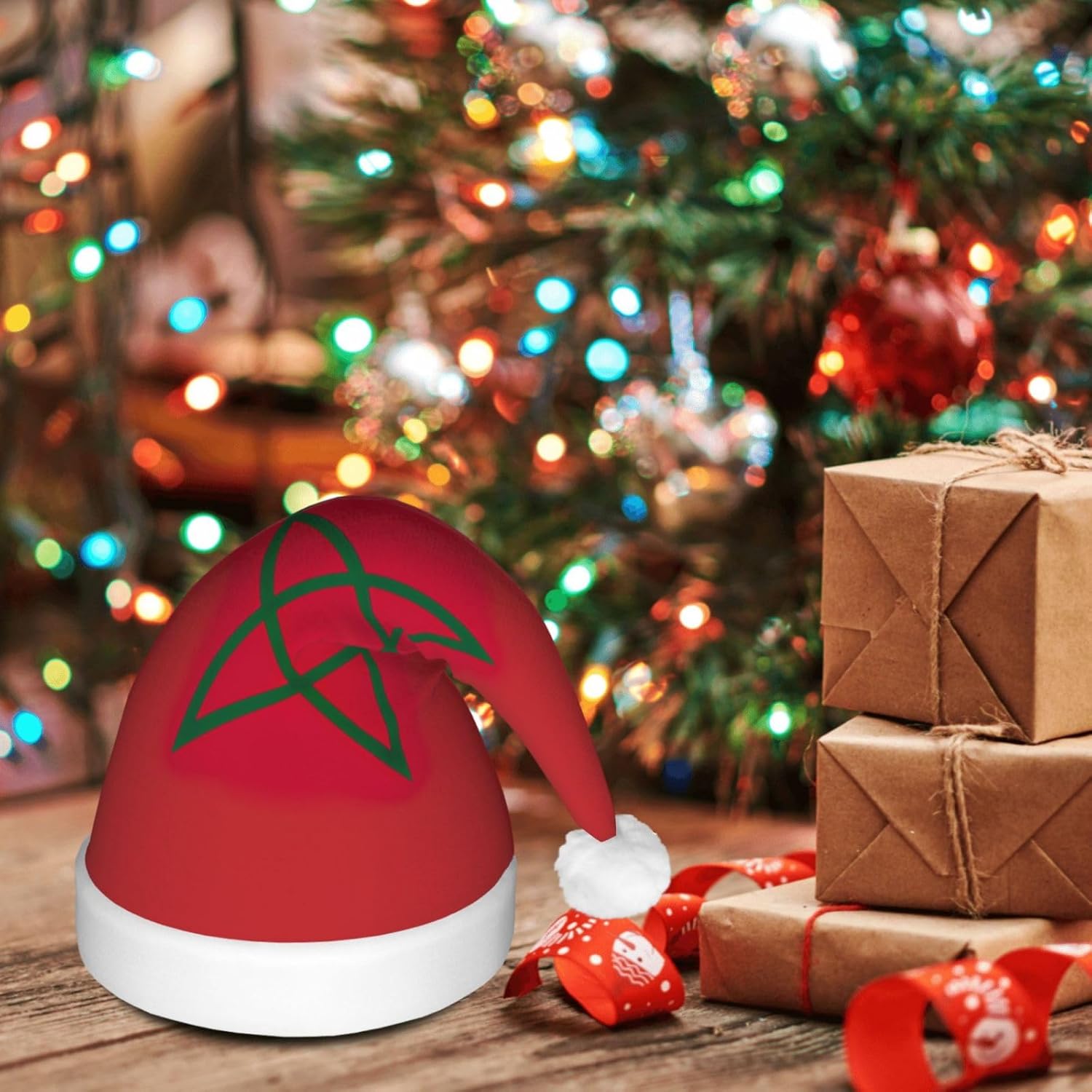 Morocco Flag Print Christmas Hat with LED Lights