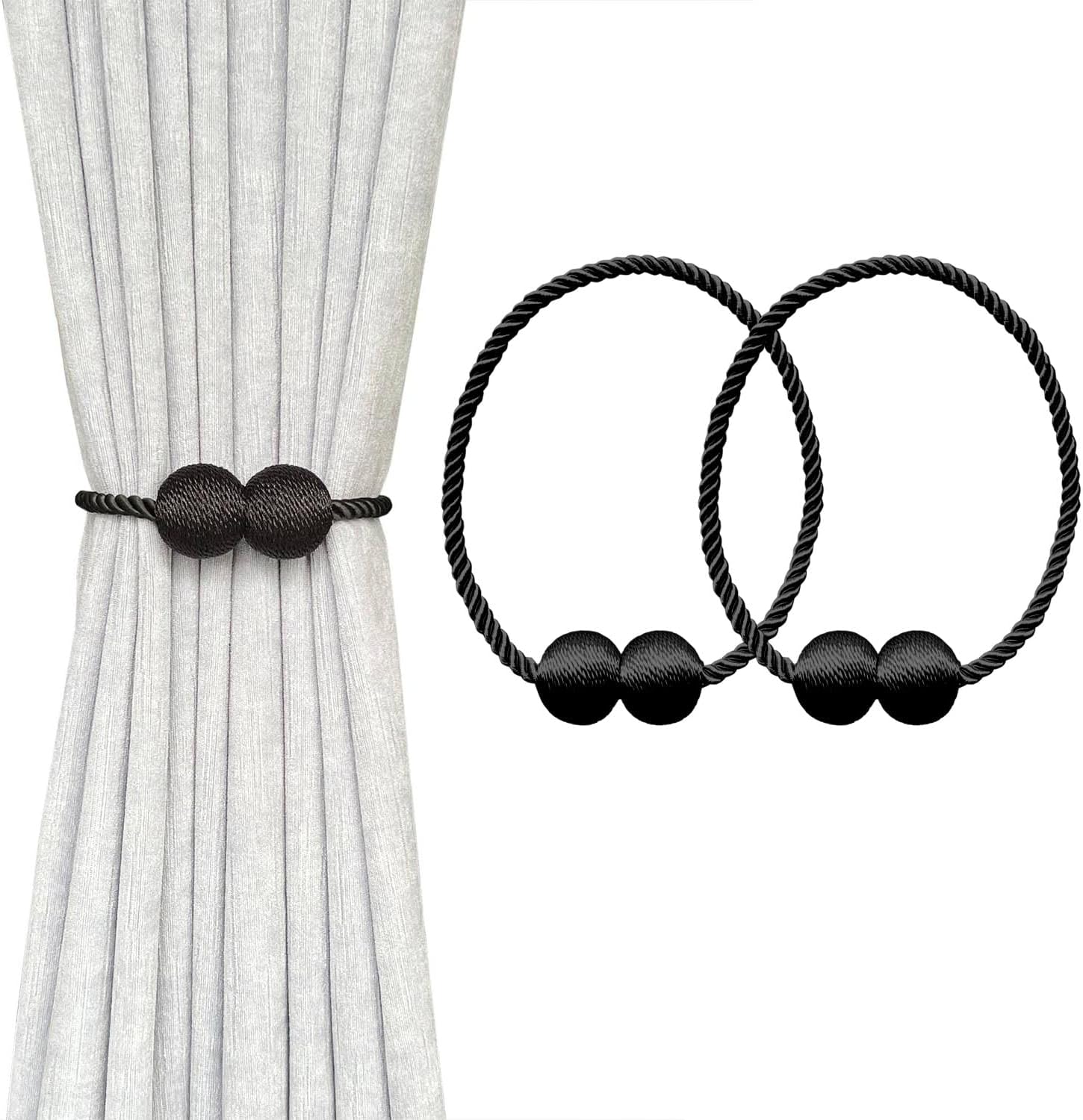 Melaluxe 2 Pack Magnetic Curtain Holdbacks Black