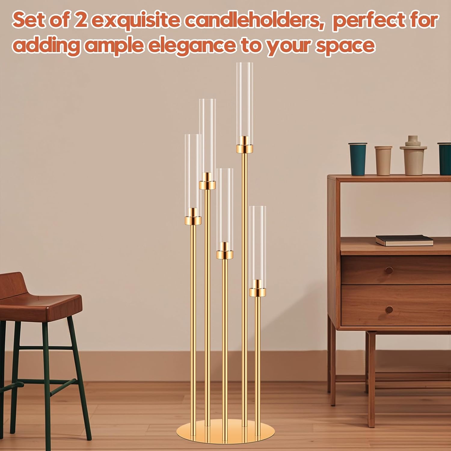 2 Set 5 Arm Gold Candelabra Holder