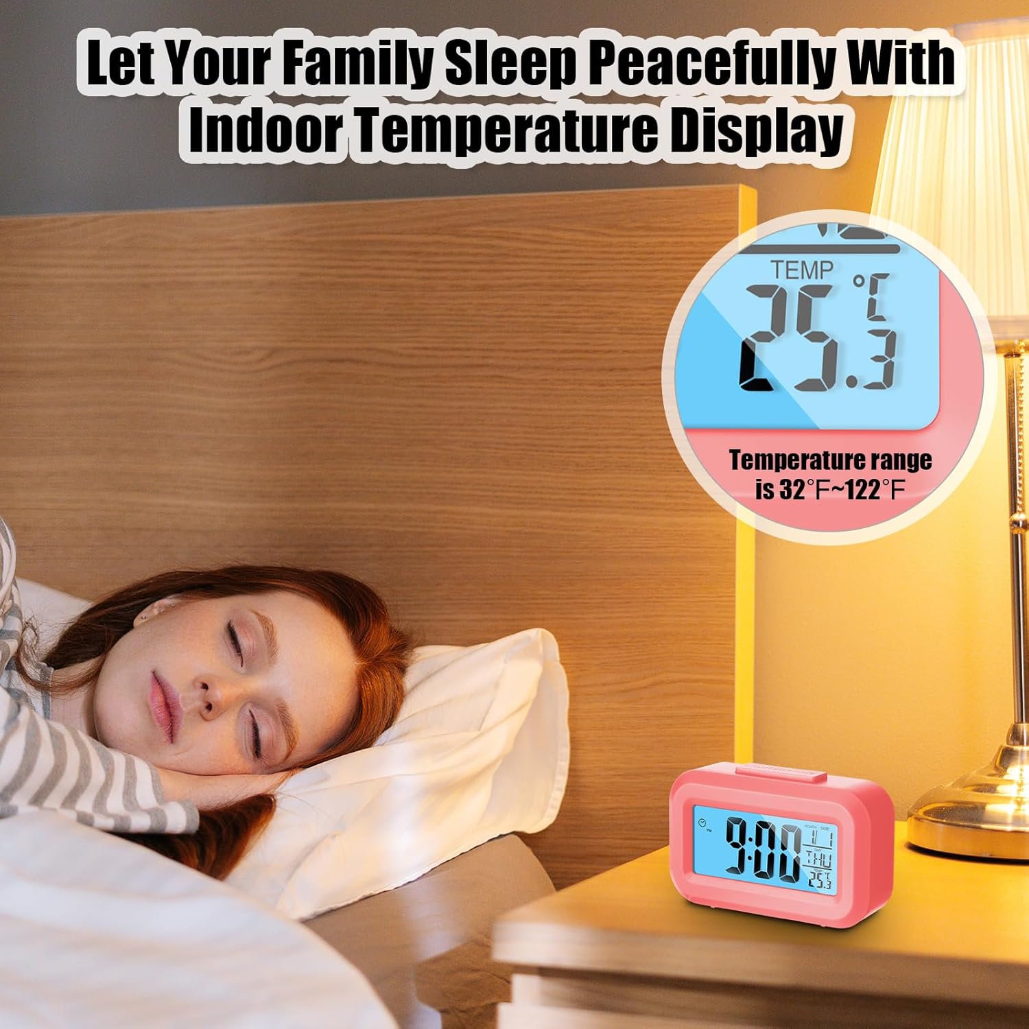 Highergo 3 Pack Digital Alarm Clocks with Night Light and Temperature Display