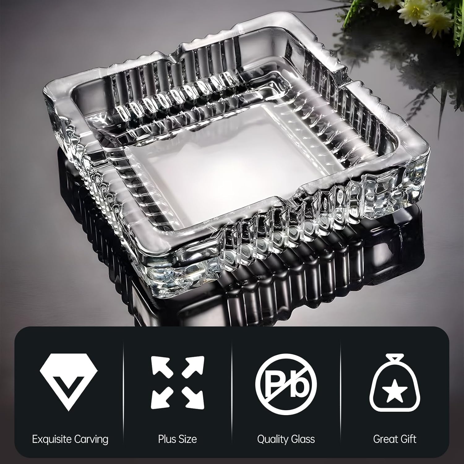 KUCEMO 7x7 Inch Square Glass Ashtray
