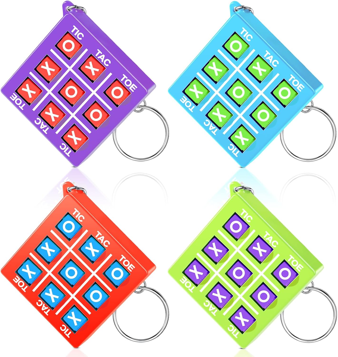 Hicarer Tic Tac Toe Keychain Set 8pcs Blue Purple Red Green