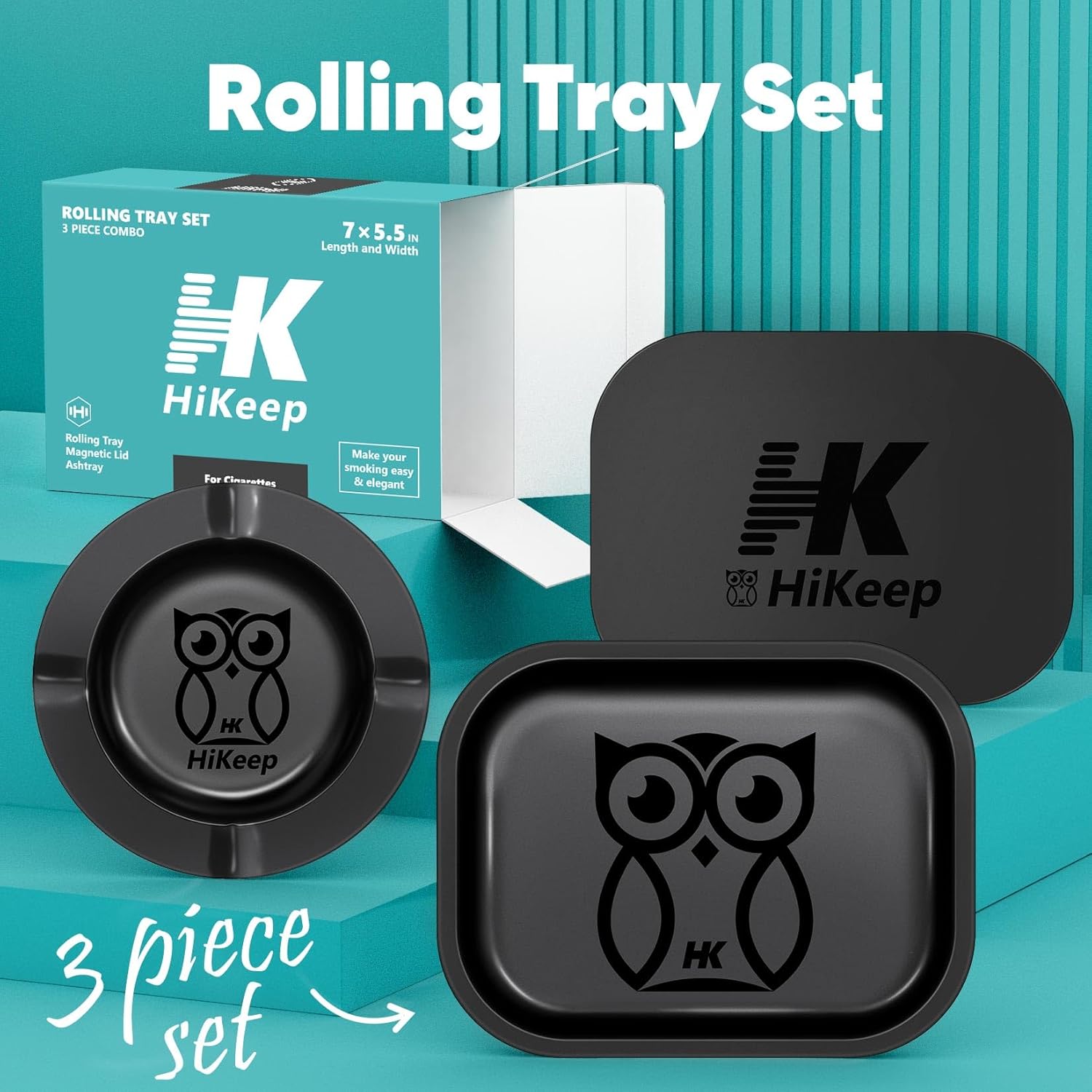 HiKeep Rolling Tray with Magnetic Lid Set of 3