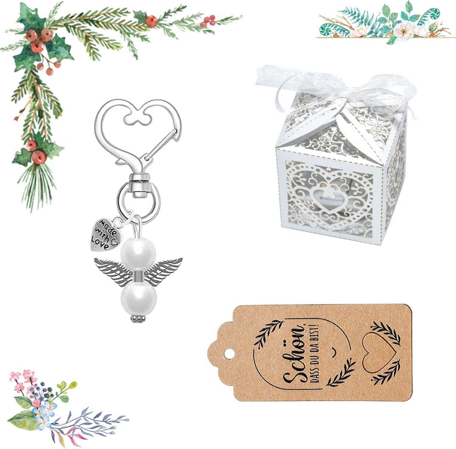 Pack Of 24 Wing Charm Keychains With Organza Bags