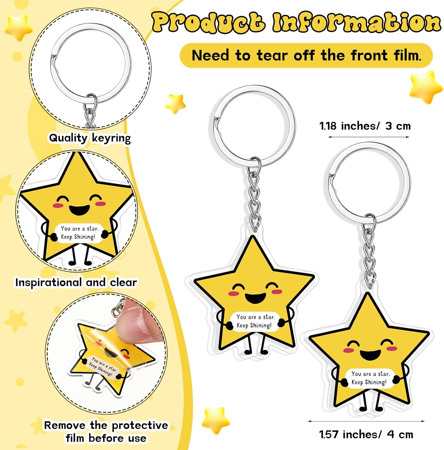 60 Sets Youre a Star Keychains with Cards Back to School Student Gifts
