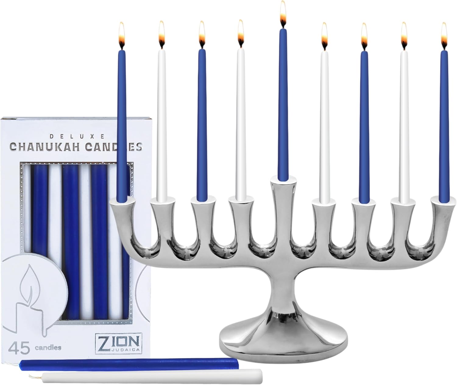 Stunning Sleek Designers Menorah with Candle Set