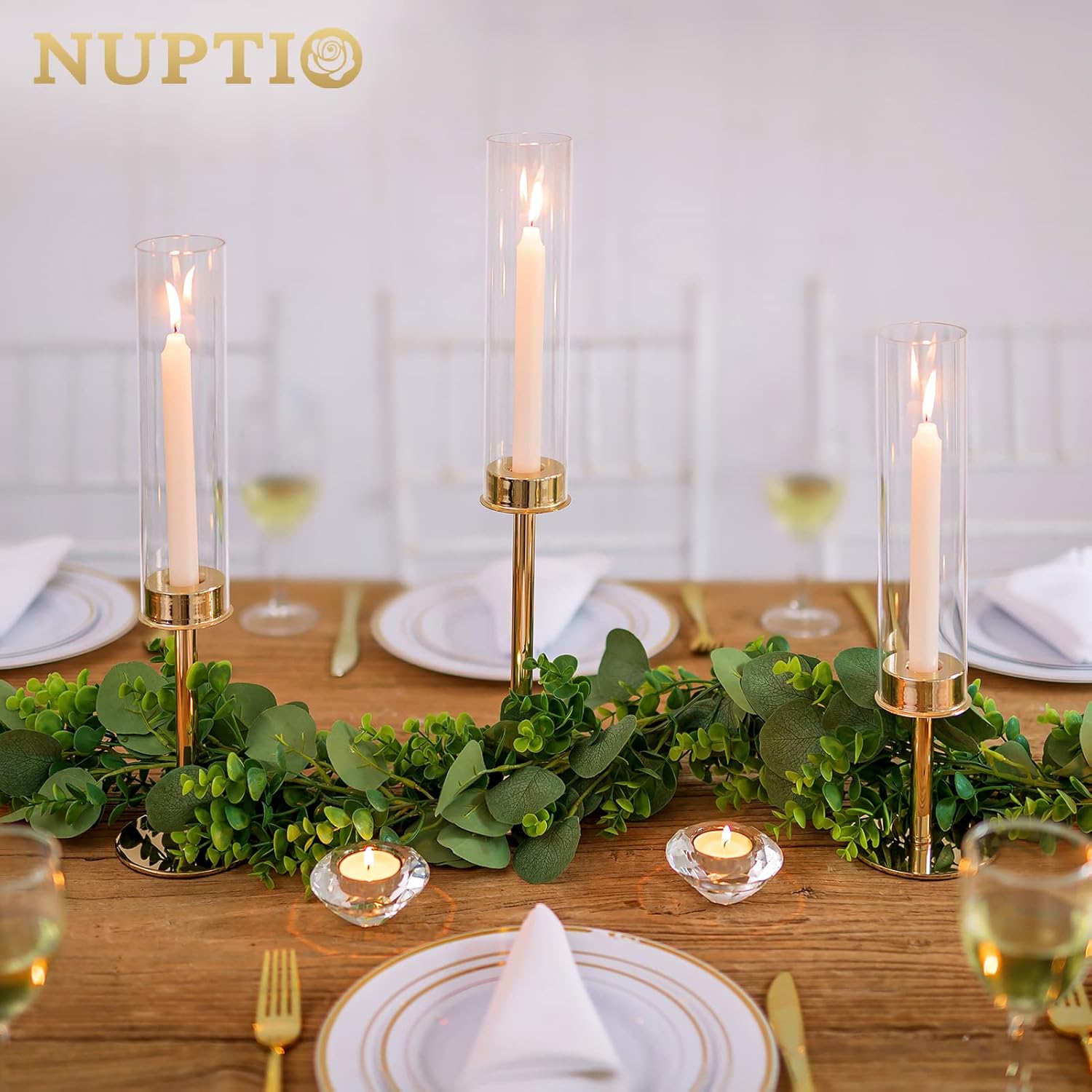 NUPTIO 18 Piece Clear Glass Hurricane Candle Holder Set