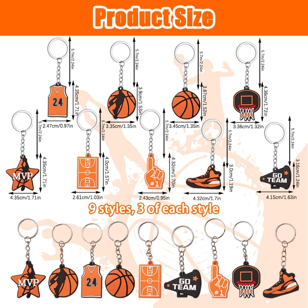 Pack of 27 Basketball Keychains for Boys and Kids