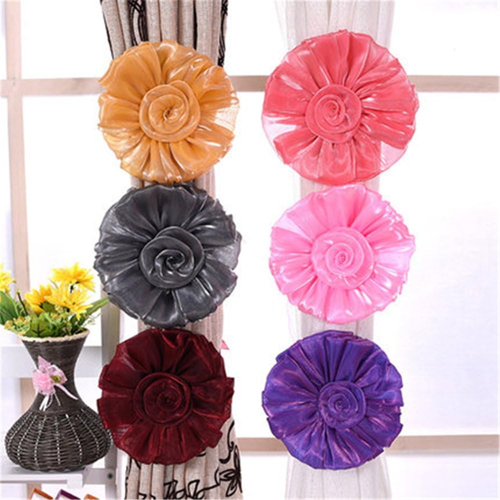 2 Pcs Burgundy Lace Flower Curtain Tieback Buckle Decor