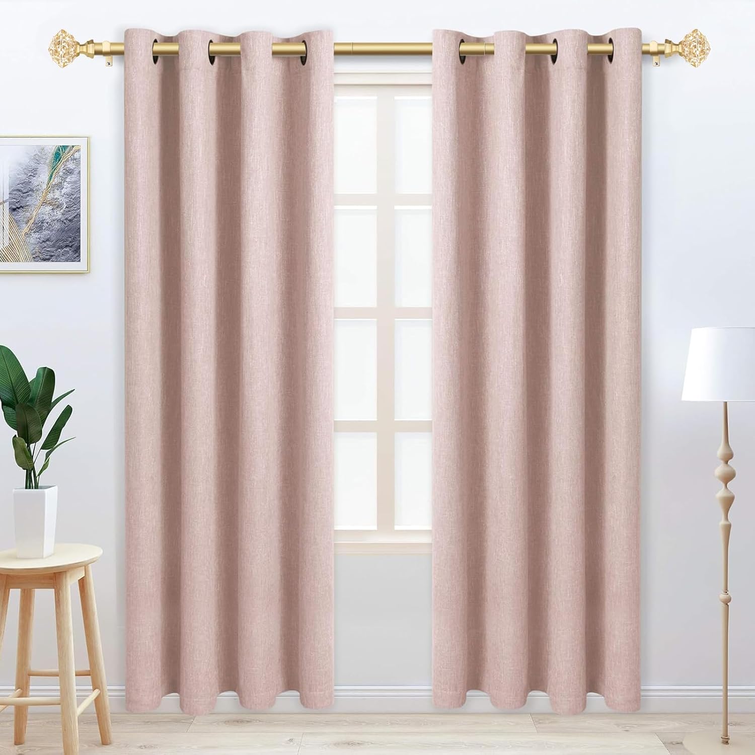 TONIAL Telescoping Window Rods 48-84 Inch Luxury Gold Diamond Finial