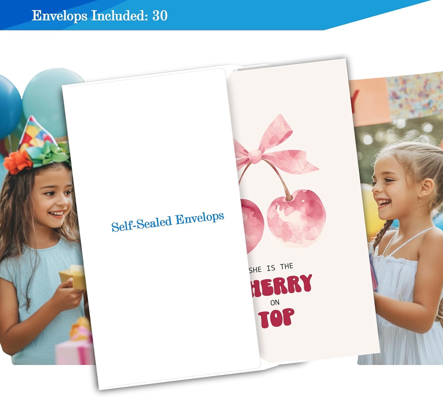 Pink Bow Cherry Birthday Invitations for Girls 4x6 30 Sets