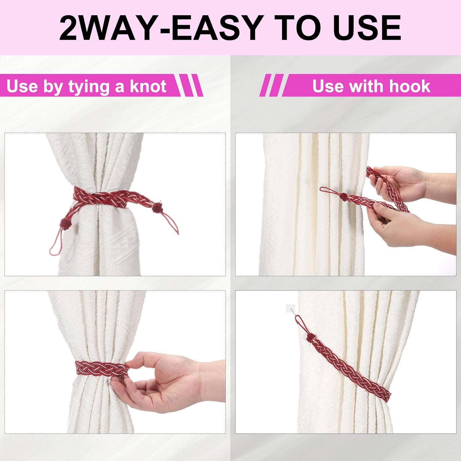 Uxcell 2 Pcs Light Pink Braided Curtain Tiebacks