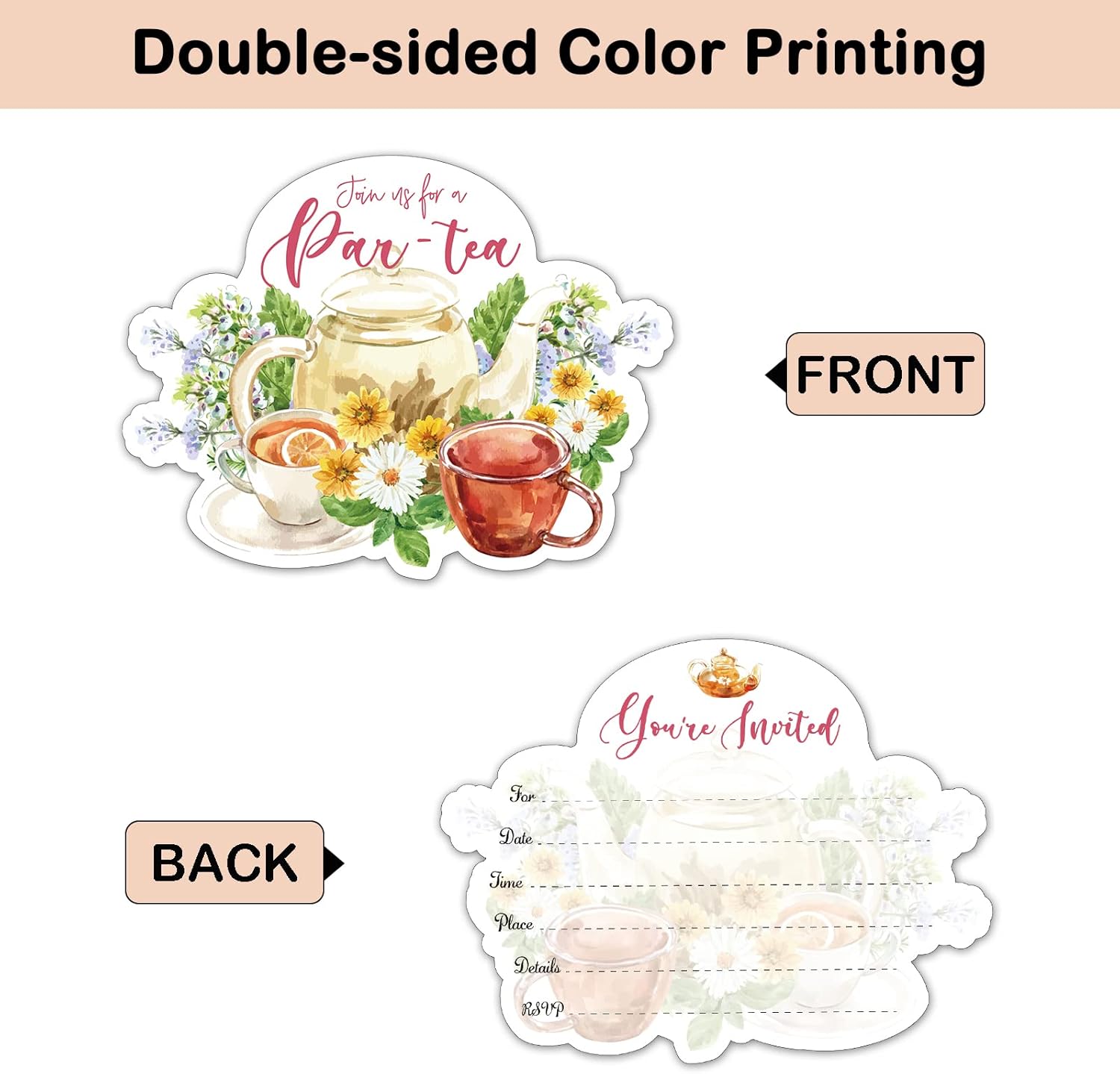 REWIDPARTY Tea Party Invitations Set of 15