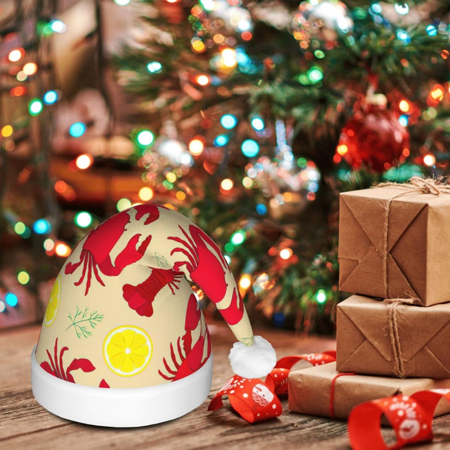 Lobster Crab Print LED Christmas Hat for Adults
