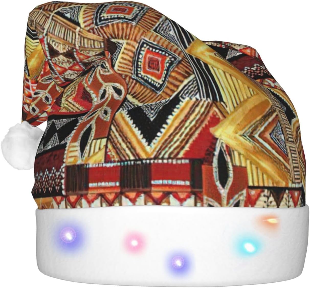 African Textile Patchwork Print LED Christmas Hat for Adults