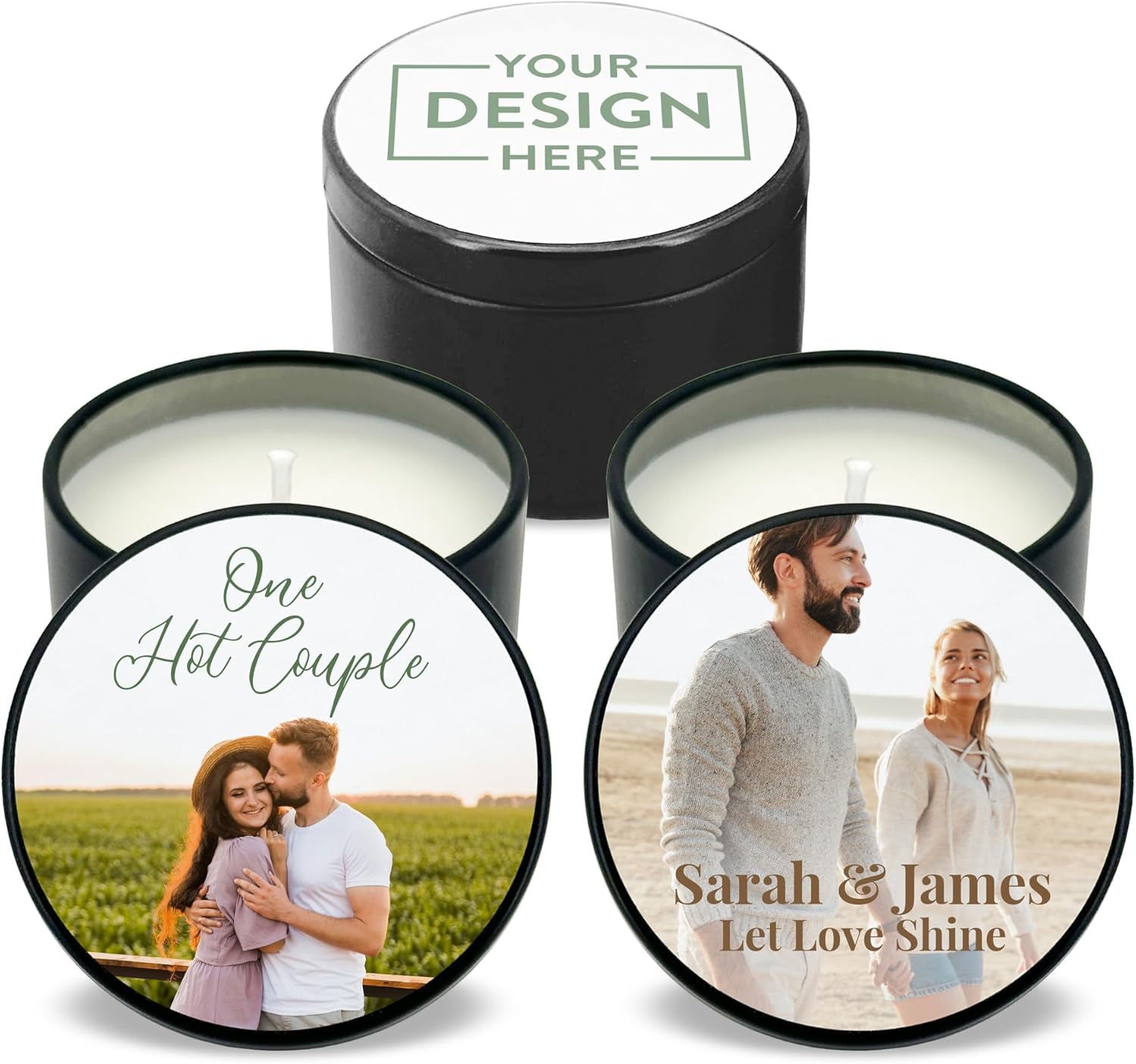 Personalized Candles with Photo Custom Wedding Favor Tin Set