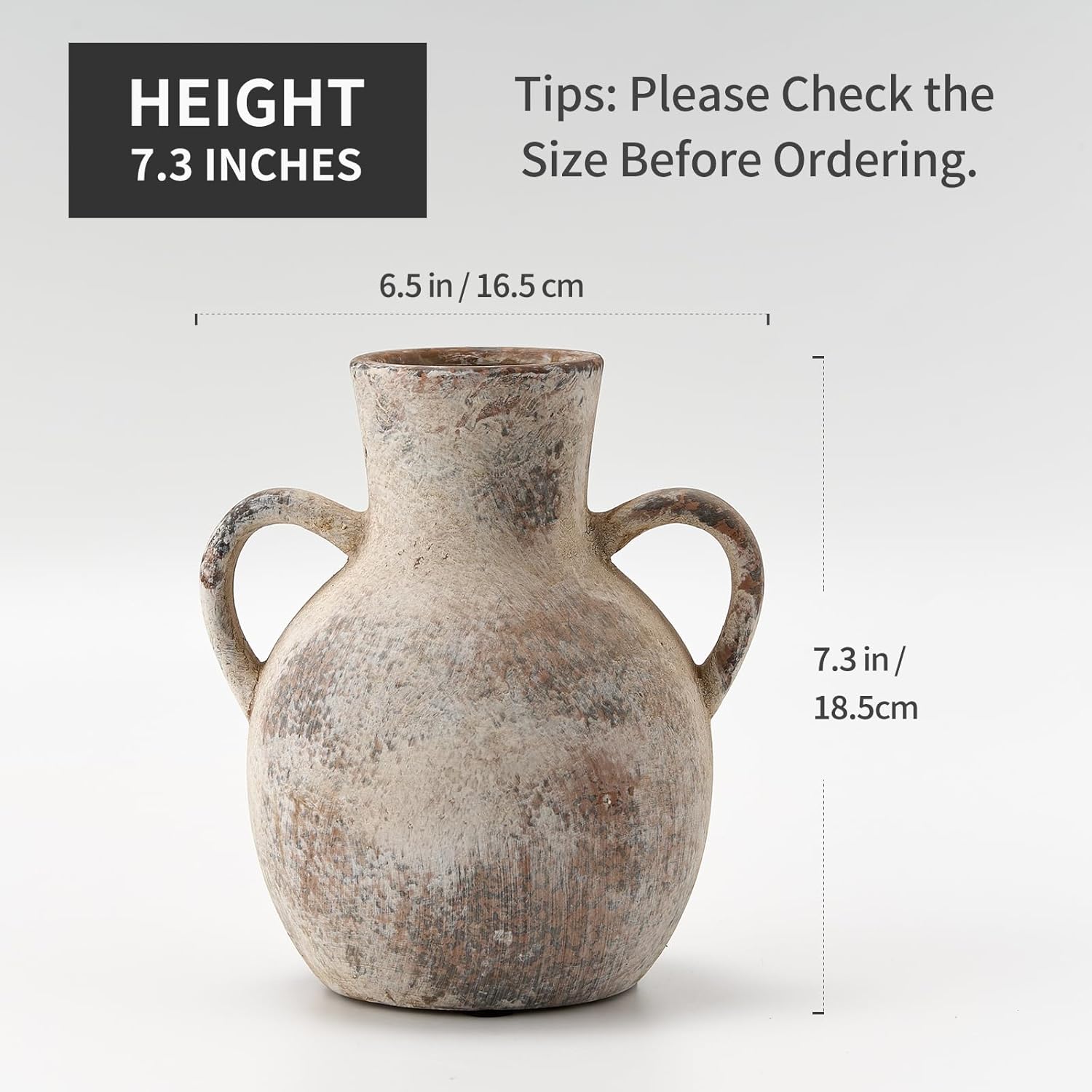 SIDUCAL Rustic Ceramic Flower Vase with Two Handles