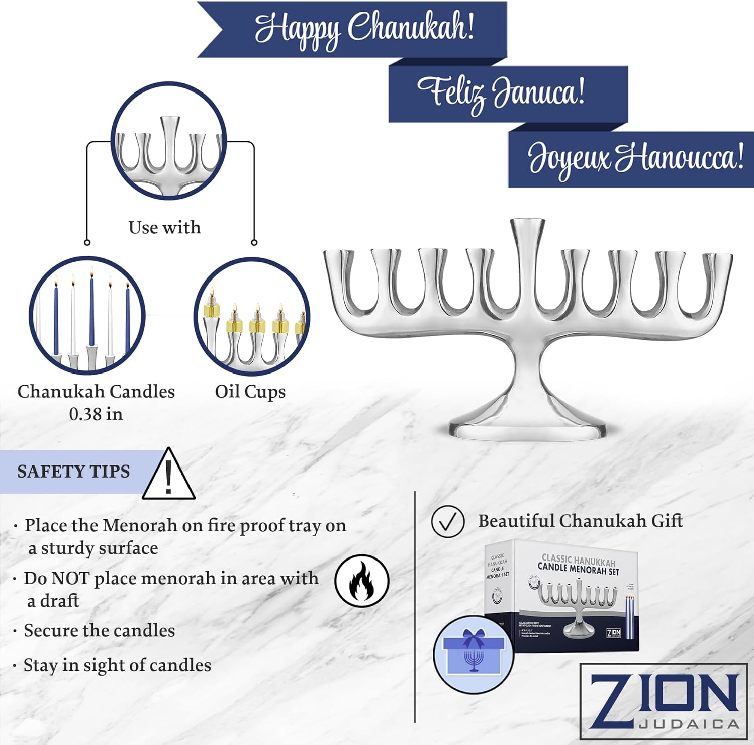 Stunning Sleek Designers Menorah with Candle Set