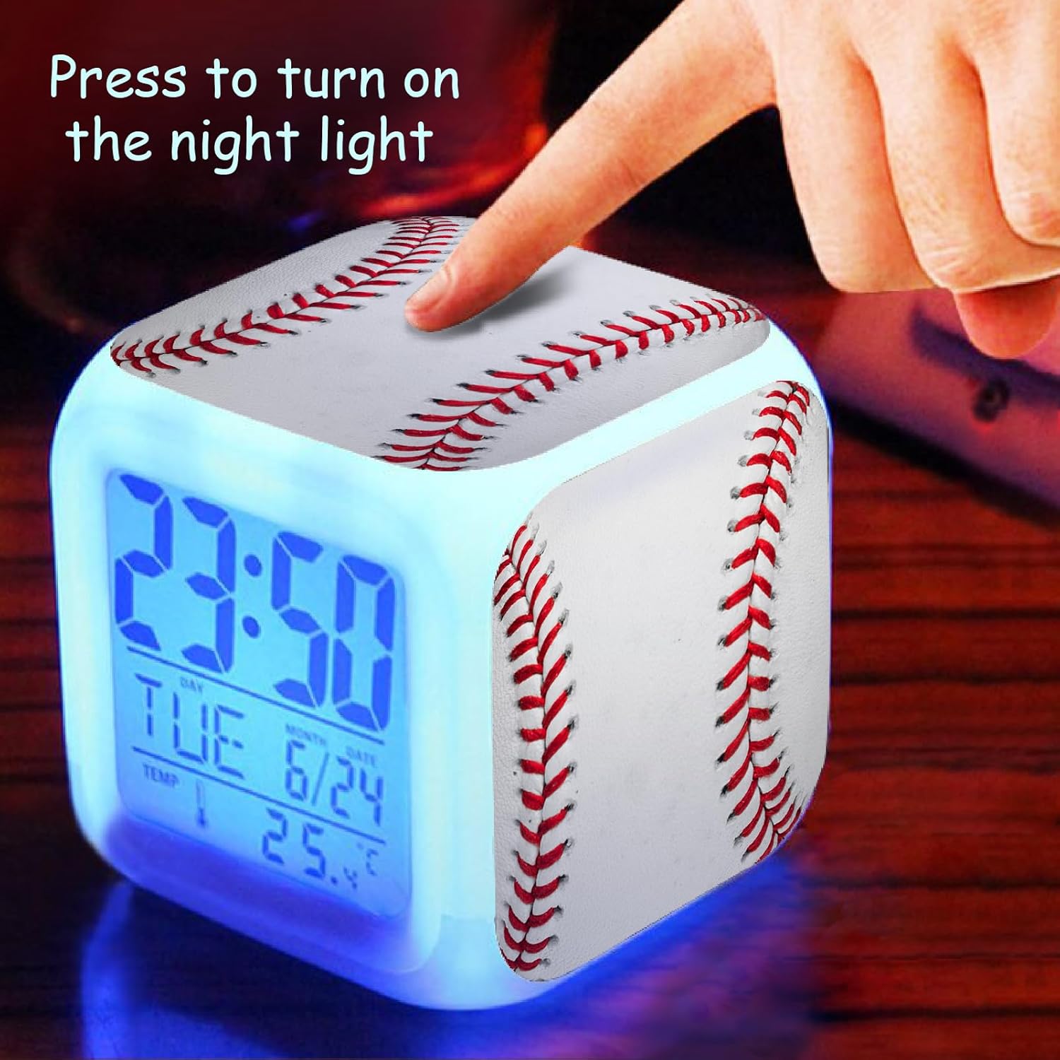 Baseball Alarm Clock with Color Changing Nightlight