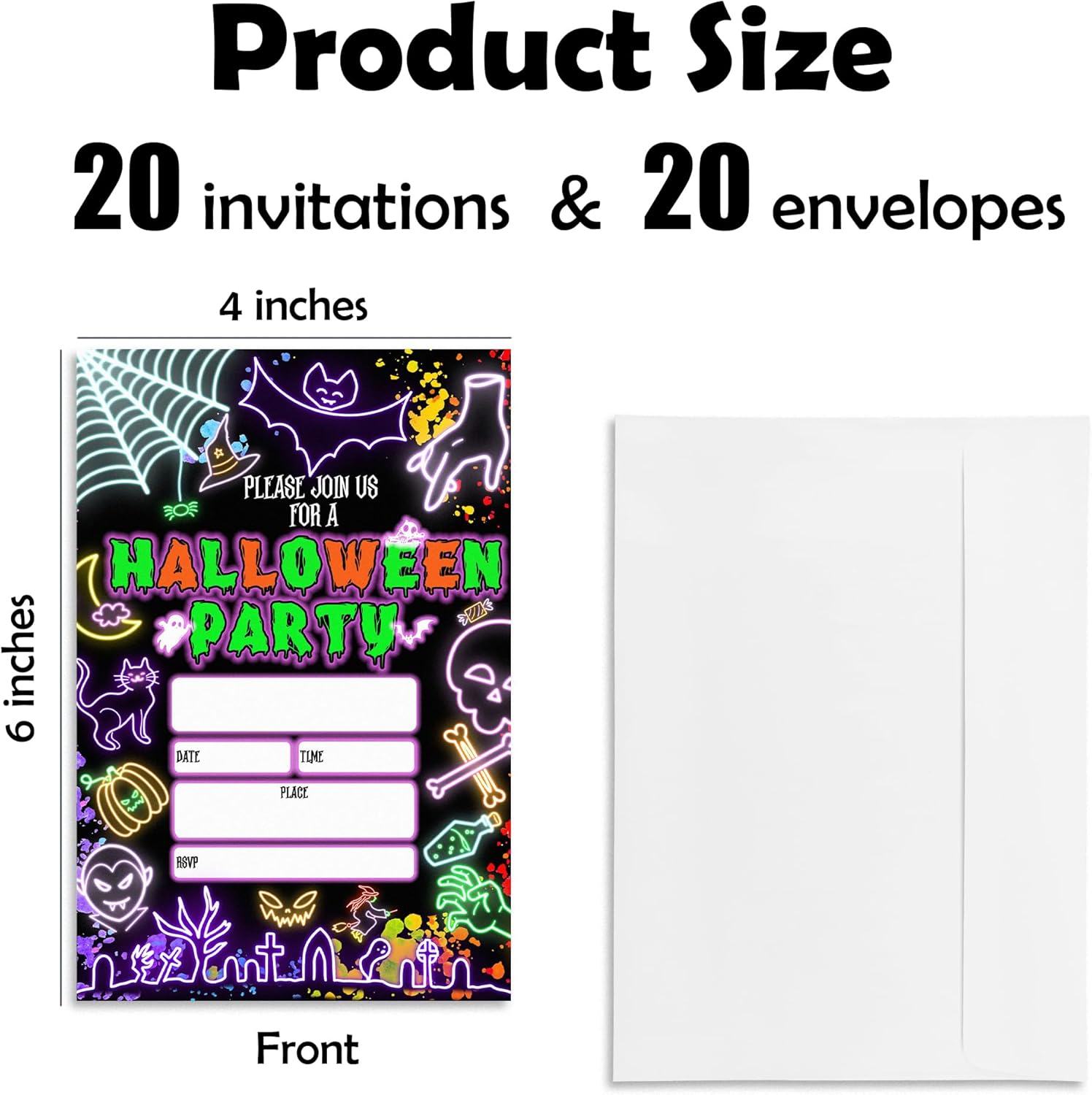 Neon Halloween Party Invites Set of 20 with Envelopes