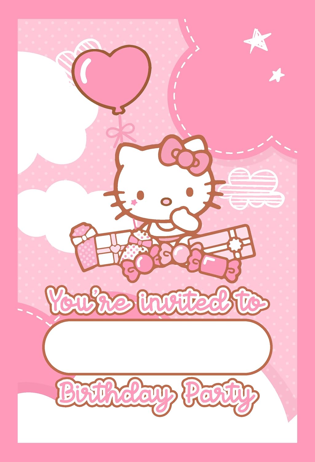 Set of 20 Cute Pink Cat Birthday Invites with Envelopes