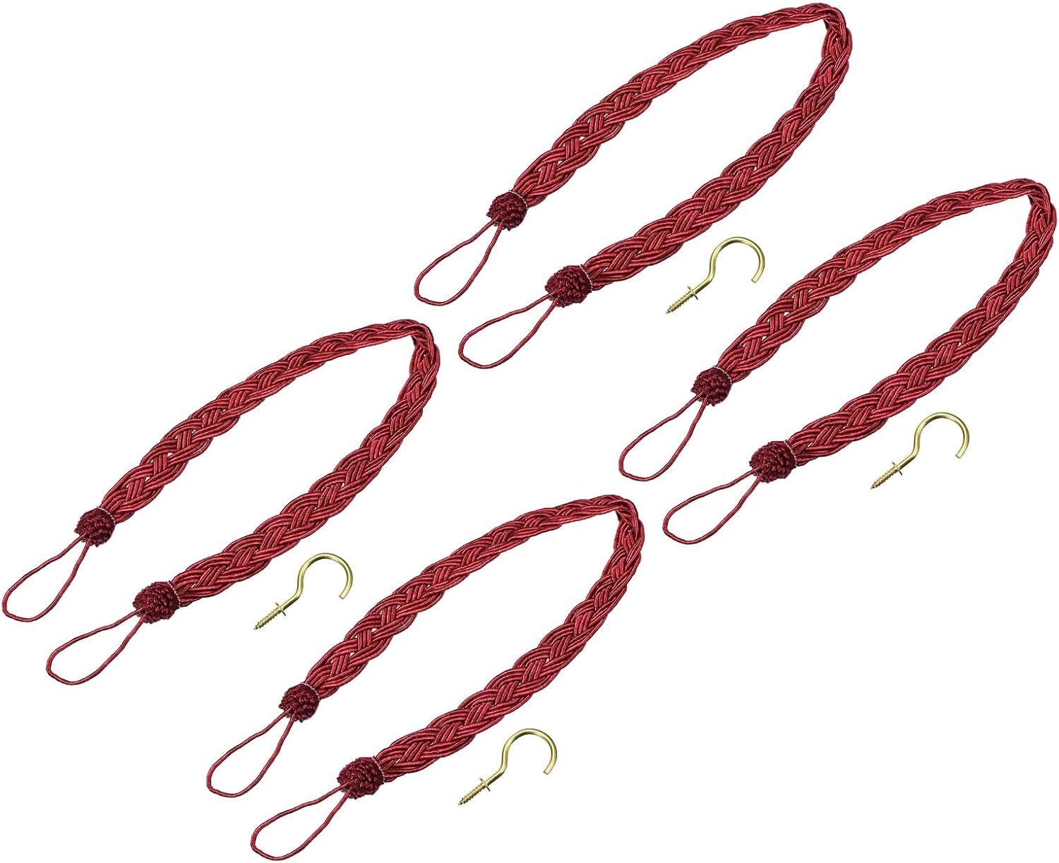 Uxcell 4Pcs Curtain Tiebacks Red 58cm Braided Holdback